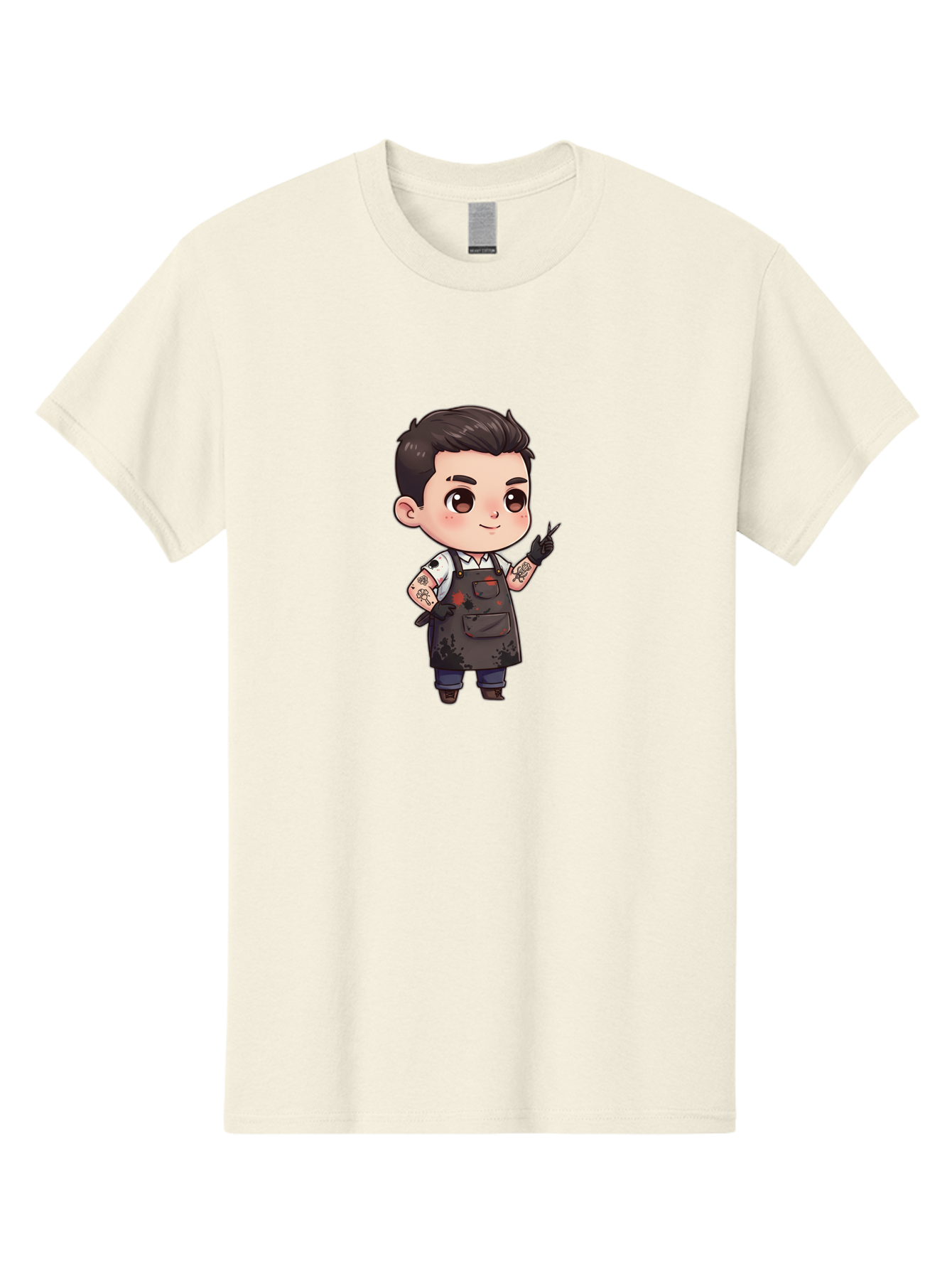 Tattooed-Barber-Boy Men'S Graphic Tee, 100% Cotton, Comfortable Casual Summer Wear, Machine Washable, Barber Character, Tattooed Arms, Cool Barber, Haircut Illustration, Stylish Hairdresser, Cartoon Barber, Trendy Tattoo Art, Grooming Expert Bad823