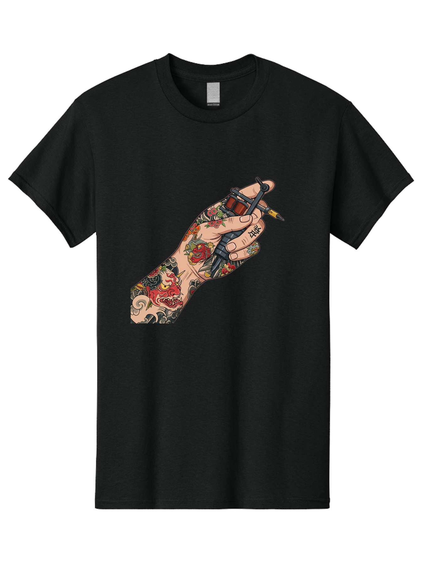 Tattooed-Hand Men'S Graphic Tee, 100% Cotton, Comfortable Casual Summer Wear, Machine Washable, Tattooed Hand, Tattoo Machine, Body Art, Ink, Tattoo Artist, Artful Expression, Vibrant Tattoos, Dragon Design, Traditional Japanese Tattoo, Bad828