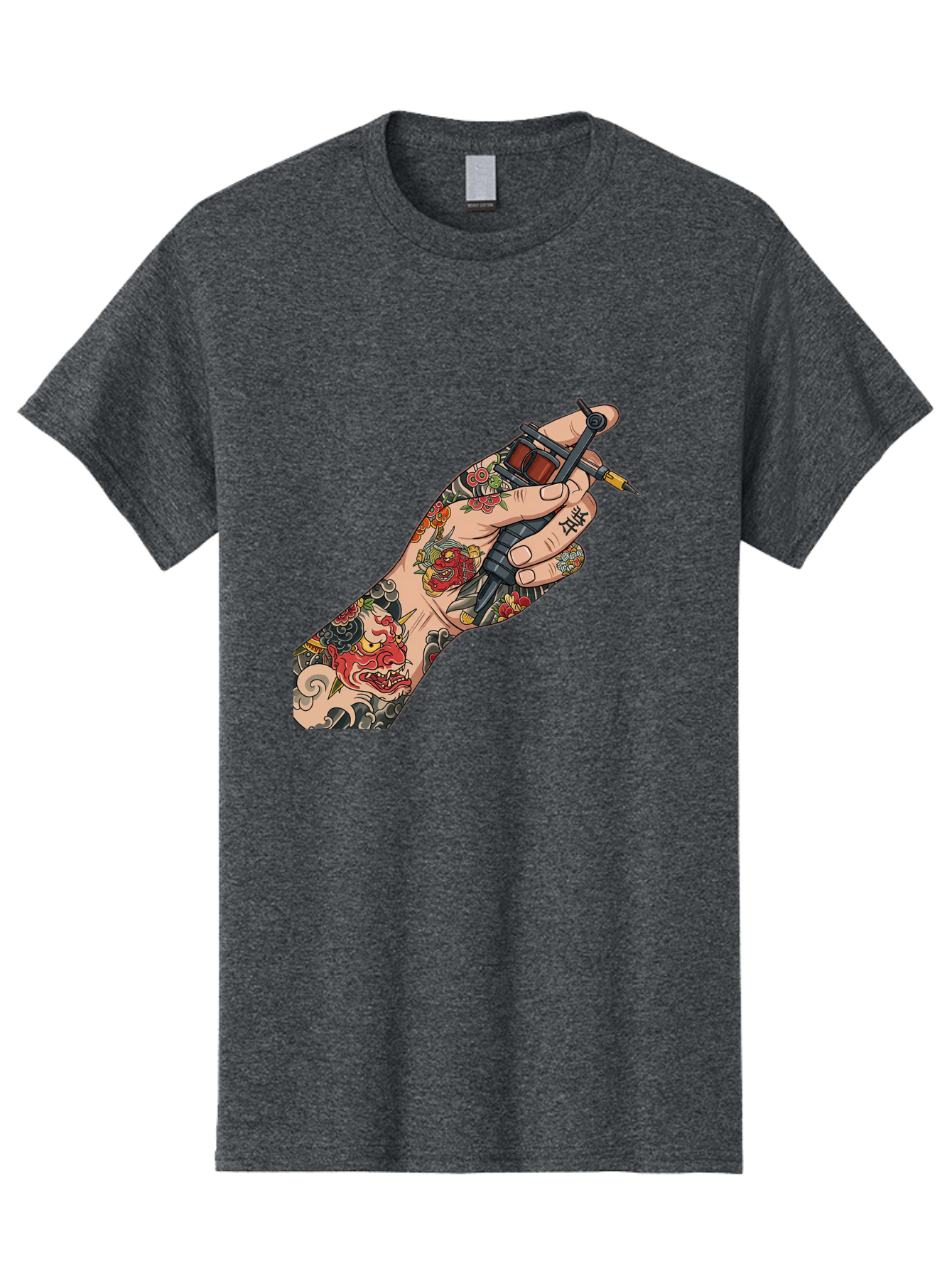 Tattooed-Hand Men'S Graphic Tee, 100% Cotton, Comfortable Casual Summer Wear, Machine Washable, Tattooed Hand, Tattoo Machine, Body Art, Ink, Tattoo Artist, Artful Expression, Vibrant Tattoos, Dragon Design, Traditional Japanese Tattoo, Bad828