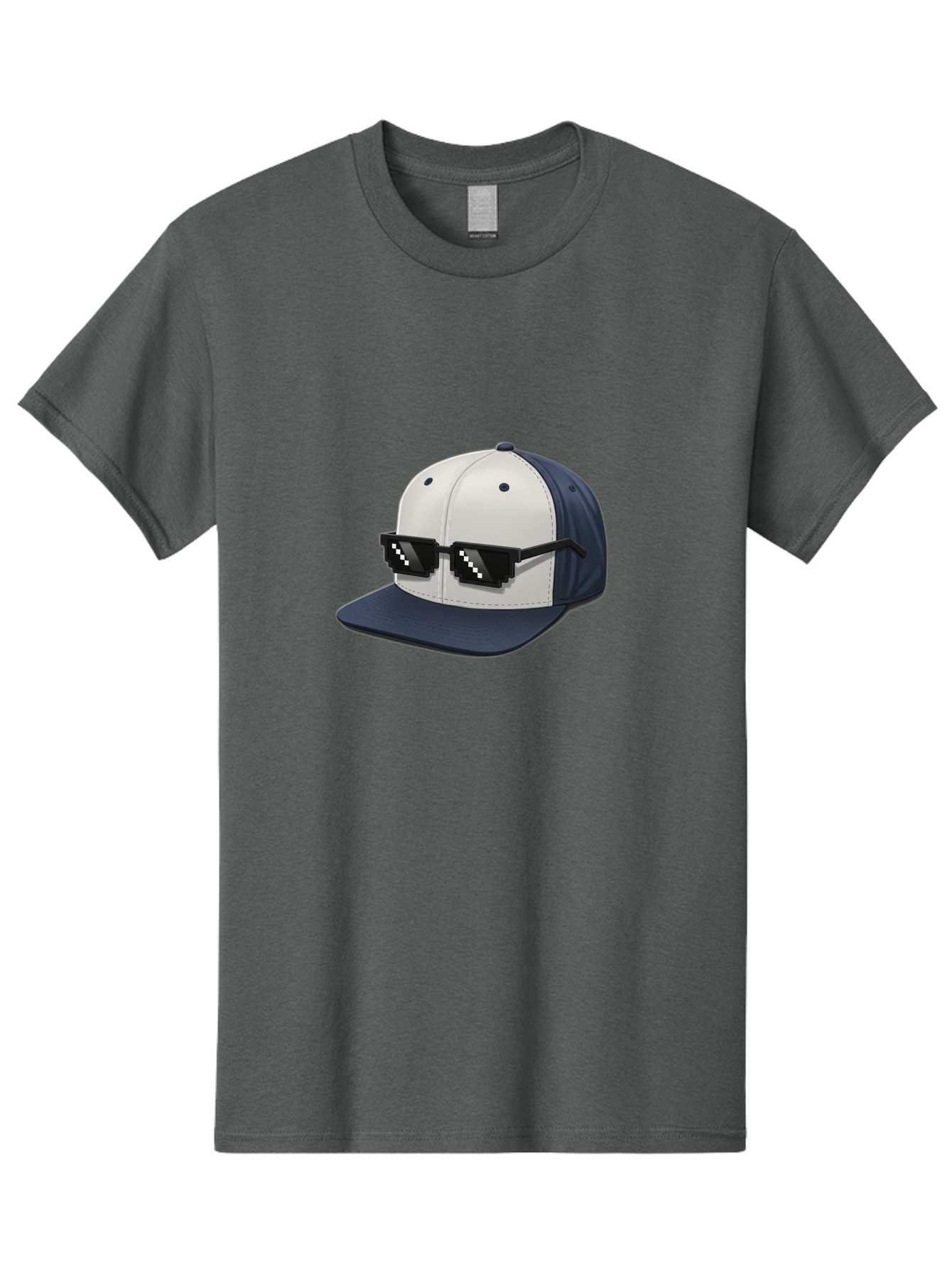 Thug-Life-Cap Men'S Graphic Tee, 100% Cotton, Comfortable Casual Summer Wear, Machine Washable, Baseball Cap, Thug Life, Pixelated Sunglasses, Trendy Fashion, Streetwear Style, Cool Accessories, Urban Clothing, Casual Wear, Modern Design, Bad839