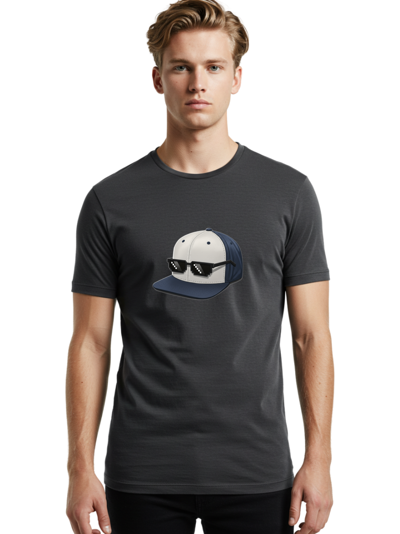 Thug-Life-Cap Men'S Graphic Tee, 100% Cotton, Comfortable Casual Summer Wear, Machine Washable, Baseball Cap, Thug Life, Pixelated Sunglasses, Trendy Fashion, Streetwear Style, Cool Accessories, Urban Clothing, Casual Wear, Modern Design, Bad839