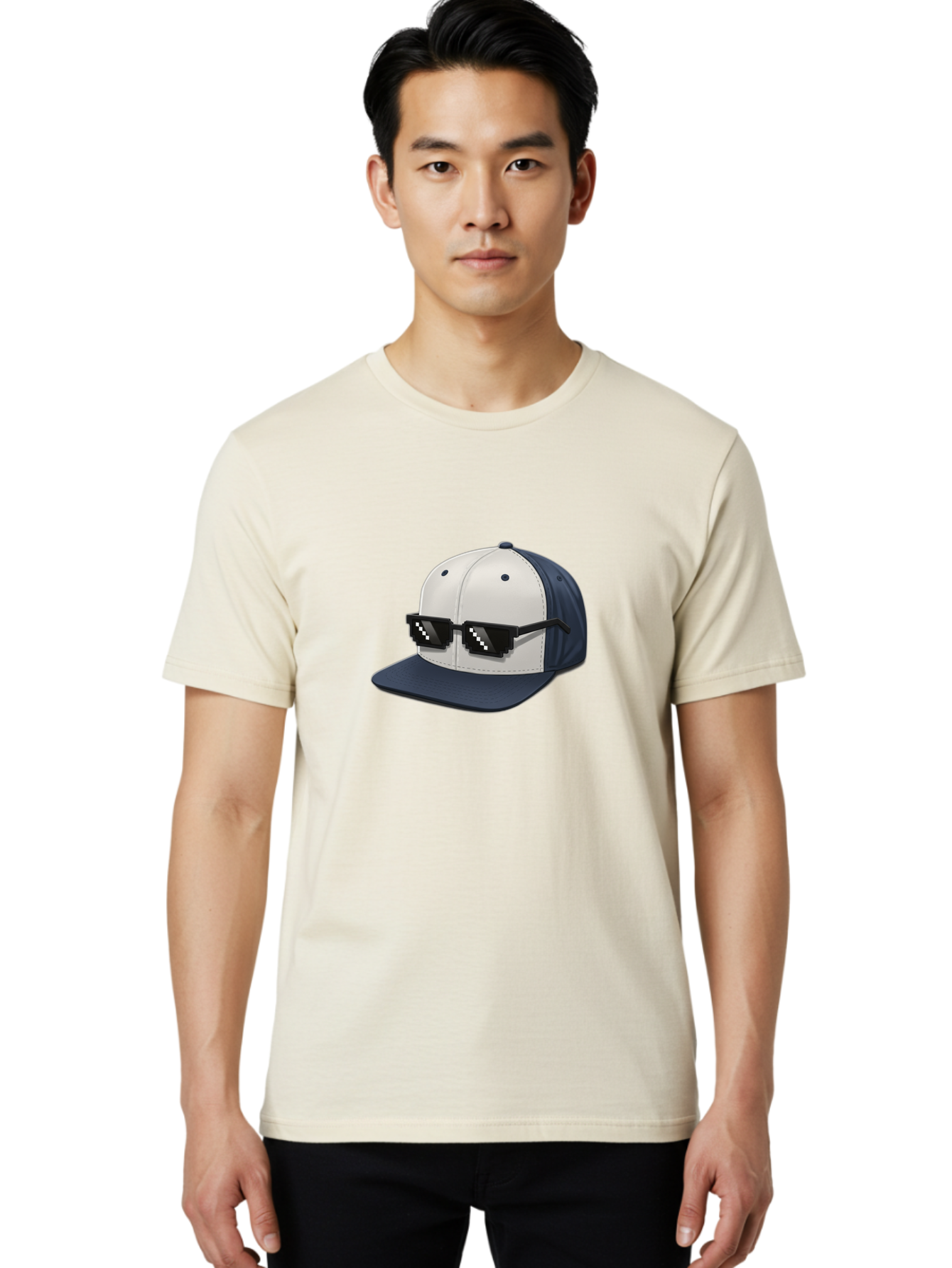 Thug-Life-Cap Men'S Graphic Tee, 100% Cotton, Comfortable Casual Summer Wear, Machine Washable, Baseball Cap, Thug Life, Pixelated Sunglasses, Trendy Fashion, Streetwear Style, Cool Accessories, Urban Clothing, Casual Wear, Modern Design, Bad839