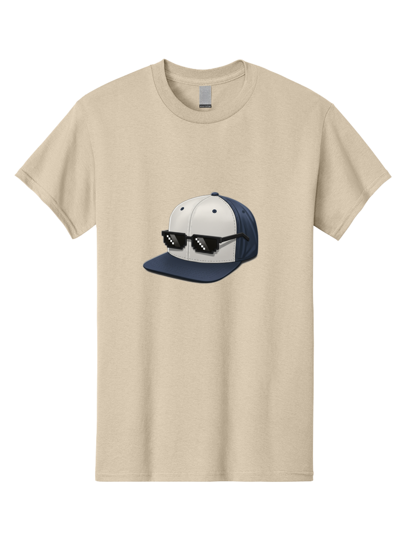 Thug-Life-Cap Men'S Graphic Tee, 100% Cotton, Comfortable Casual Summer Wear, Machine Washable, Baseball Cap, Thug Life, Pixelated Sunglasses, Trendy Fashion, Streetwear Style, Cool Accessories, Urban Clothing, Casual Wear, Modern Design, Bad839