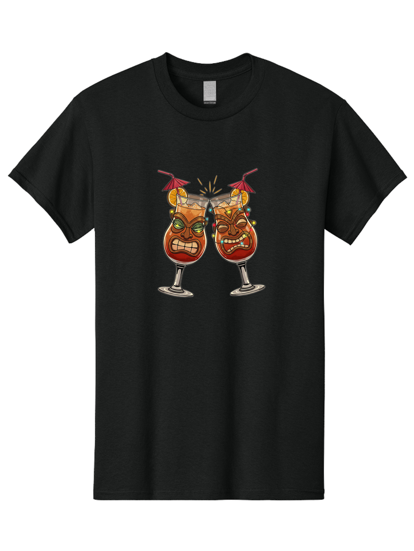 Tiki-Glasses Men'S Graphic Tee, 100% Cotton, Comfortable Casual Summer Wear, Machine Washable, Tiki Cocktails, Tropical Drinks, Cartoon Glasses, Festive Toast, Party Atmosphere, Refreshing Beverages, Summer Vibes, Cocktail Culture Bad843