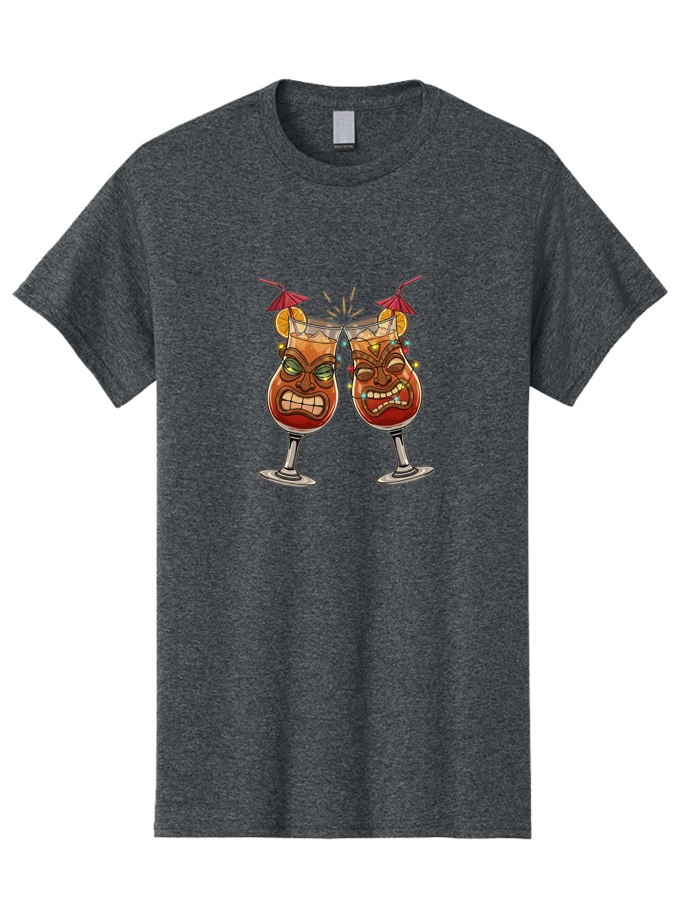 Tiki-Glasses Men'S Graphic Tee, 100% Cotton, Comfortable Casual Summer Wear, Machine Washable, Tiki Cocktails, Tropical Drinks, Cartoon Glasses, Festive Toast, Party Atmosphere, Refreshing Beverages, Summer Vibes, Cocktail Culture Bad843