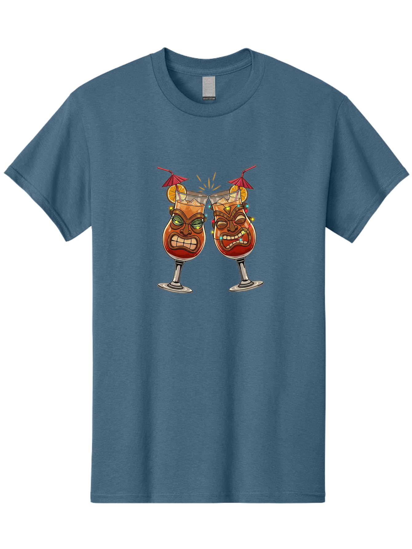 Tiki-Glasses Men'S Graphic Tee, 100% Cotton, Comfortable Casual Summer Wear, Machine Washable, Tiki Cocktails, Tropical Drinks, Cartoon Glasses, Festive Toast, Party Atmosphere, Refreshing Beverages, Summer Vibes, Cocktail Culture Bad843