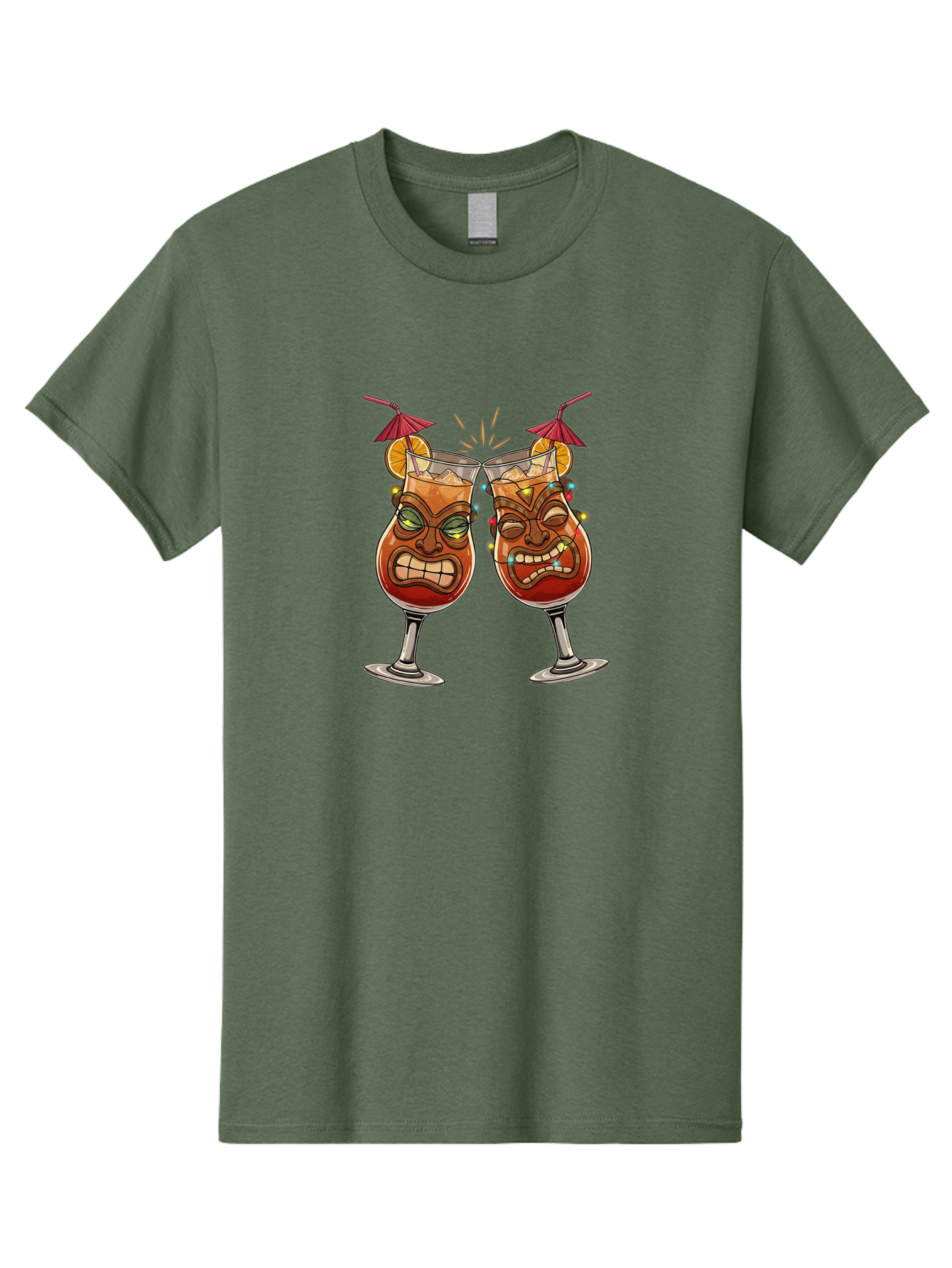 Tiki-Glasses Men'S Graphic Tee, 100% Cotton, Comfortable Casual Summer Wear, Machine Washable, Tiki Cocktails, Tropical Drinks, Cartoon Glasses, Festive Toast, Party Atmosphere, Refreshing Beverages, Summer Vibes, Cocktail Culture Bad843