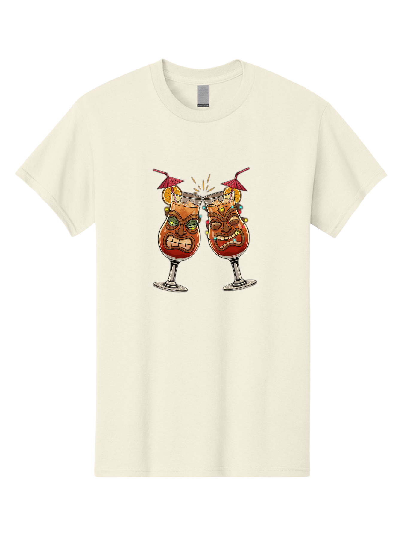 Tiki-Glasses Men'S Graphic Tee, 100% Cotton, Comfortable Casual Summer Wear, Machine Washable, Tiki Cocktails, Tropical Drinks, Cartoon Glasses, Festive Toast, Party Atmosphere, Refreshing Beverages, Summer Vibes, Cocktail Culture Bad843