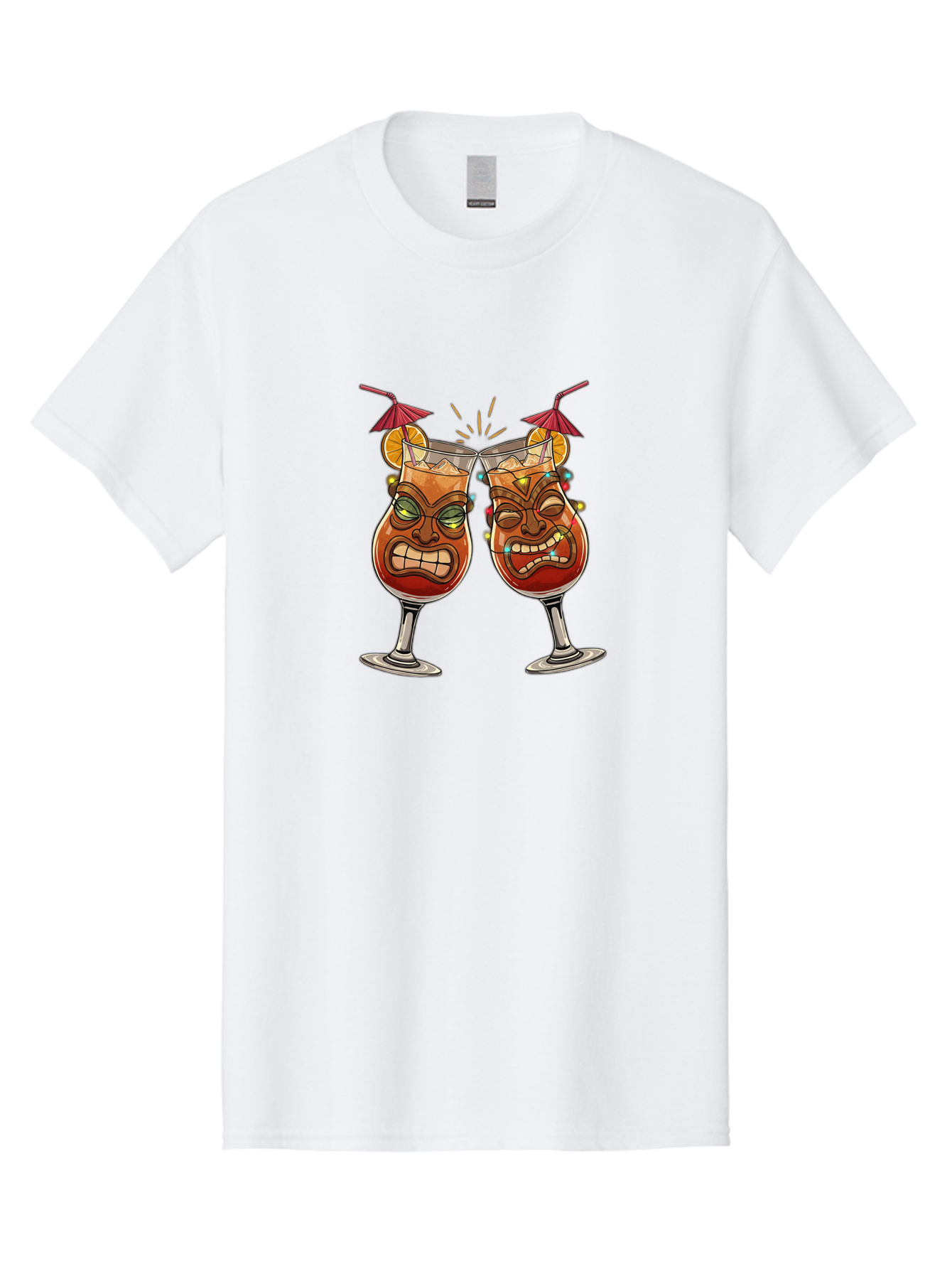 Tiki-Glasses Men'S Graphic Tee, 100% Cotton, Comfortable Casual Summer Wear, Machine Washable, Tiki Cocktails, Tropical Drinks, Cartoon Glasses, Festive Toast, Party Atmosphere, Refreshing Beverages, Summer Vibes, Cocktail Culture Bad843