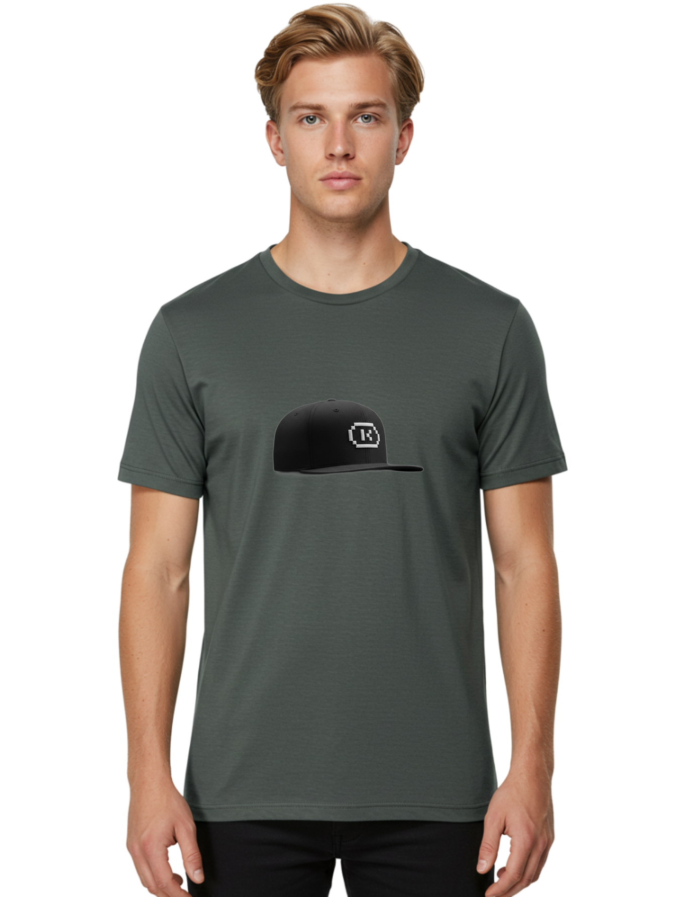 Tk-Baseball-Hat Men'S Graphic Tee, 100% Cotton, Comfortable Casual Summer Wear, Machine Washable, Black Baseball Cap, Pixel Art Logo, White 'R' Emblem, Trendy Headwear, Streetwear Fashion, Casual Style, Urban Apparel, Gamer Accessories, Bad845
