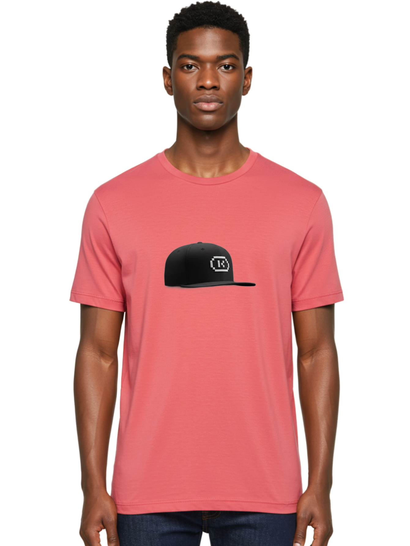 Tk-Baseball-Hat Men'S Graphic Tee, 100% Cotton, Comfortable Casual Summer Wear, Machine Washable, Black Baseball Cap, Pixel Art Logo, White 'R' Emblem, Trendy Headwear, Streetwear Fashion, Casual Style, Urban Apparel, Gamer Accessories, Bad845