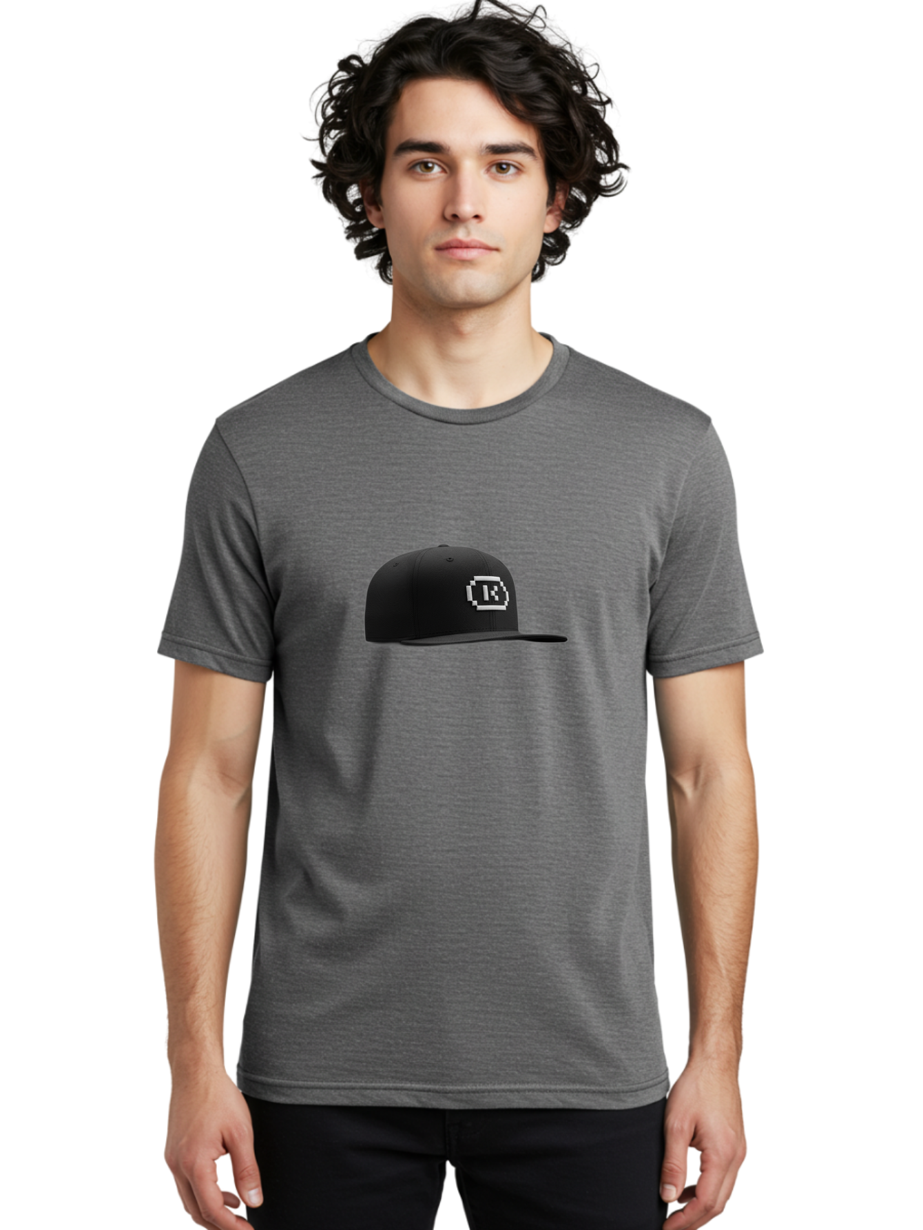 Tk-Baseball-Hat Men'S Graphic Tee, 100% Cotton, Comfortable Casual Summer Wear, Machine Washable, Black Baseball Cap, Pixel Art Logo, White 'R' Emblem, Trendy Headwear, Streetwear Fashion, Casual Style, Urban Apparel, Gamer Accessories, Bad845