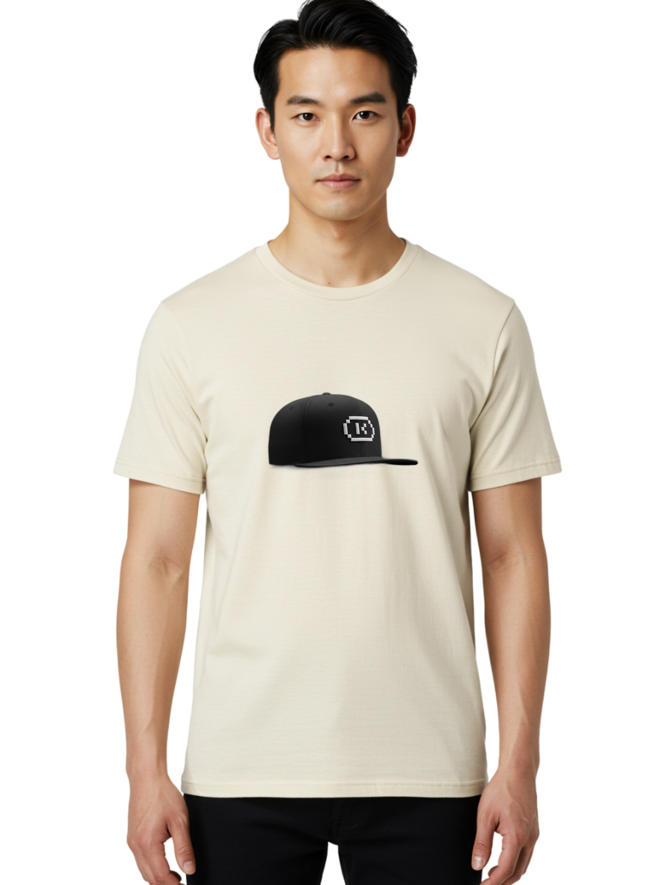 Tk-Baseball-Hat Men'S Graphic Tee, 100% Cotton, Comfortable Casual Summer Wear, Machine Washable, Black Baseball Cap, Pixel Art Logo, White 'R' Emblem, Trendy Headwear, Streetwear Fashion, Casual Style, Urban Apparel, Gamer Accessories, Bad845
