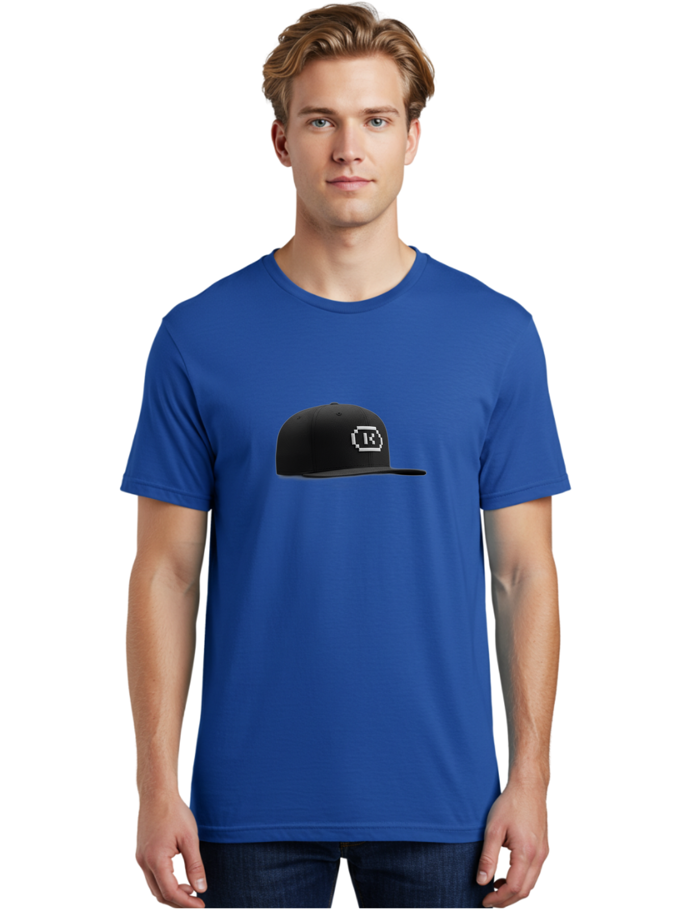 Tk-Baseball-Hat Men'S Graphic Tee, 100% Cotton, Comfortable Casual Summer Wear, Machine Washable, Black Baseball Cap, Pixel Art Logo, White 'R' Emblem, Trendy Headwear, Streetwear Fashion, Casual Style, Urban Apparel, Gamer Accessories, Bad845