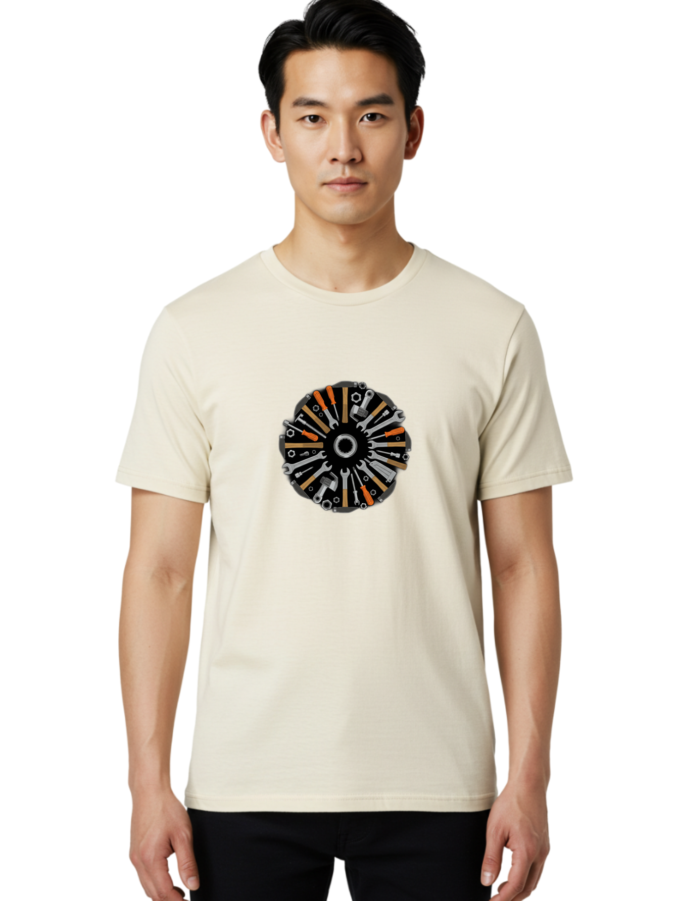 Tool-Wheel Men'S Graphic Tee, 100% Cotton, Comfortable Casual Summer Wear, Machine Washable, Wrenches, Screwdrivers, Pliers, Hand Tools, Diy, Toolbox, Hardware, Mechanics, Repair, Maintenance Bad846