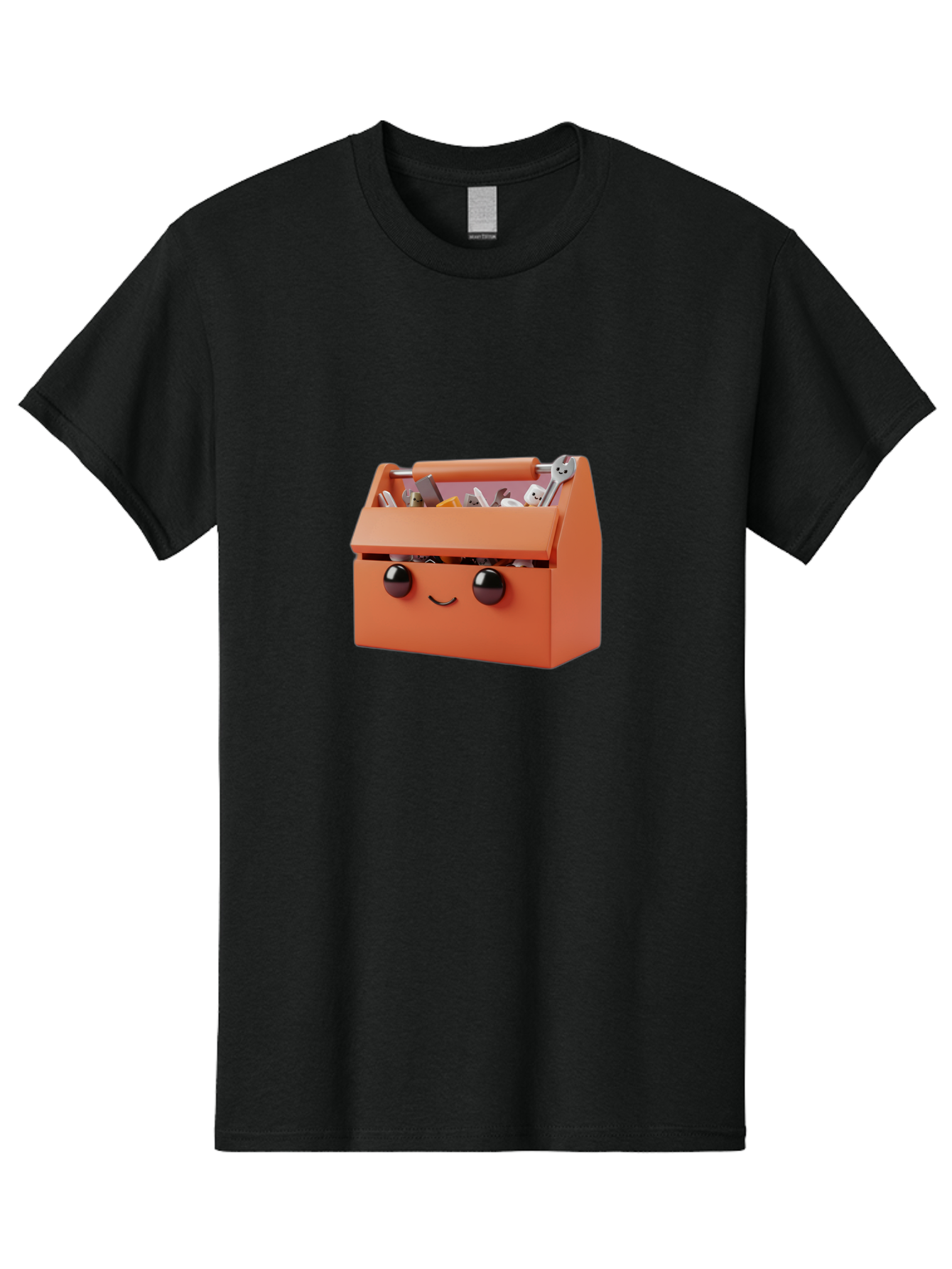 Toolbox-1 Men'S Graphic Tee, 100% Cotton, Comfortable Casual Summer Wear, Machine Washable, Orange Toolbox, Cartoonish Face, Smiling Eyes, Black Pupils, 3D Rendering, Creative Design, Funny, Quirky, Toolbox, Metal Wrenches, Various Tools Bad847