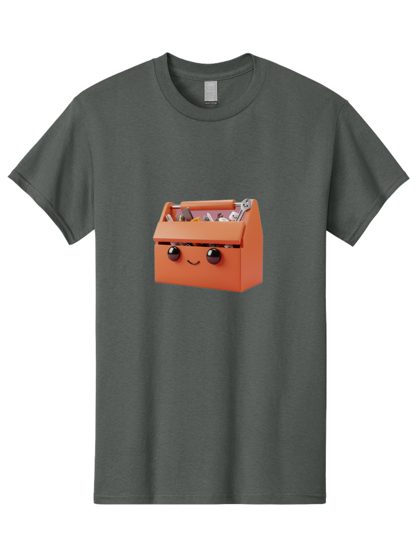 Toolbox-1 Men'S Graphic Tee, 100% Cotton, Comfortable Casual Summer Wear, Machine Washable, Orange Toolbox, Cartoonish Face, Smiling Eyes, Black Pupils, 3D Rendering, Creative Design, Funny, Quirky, Toolbox, Metal Wrenches, Various Tools Bad847