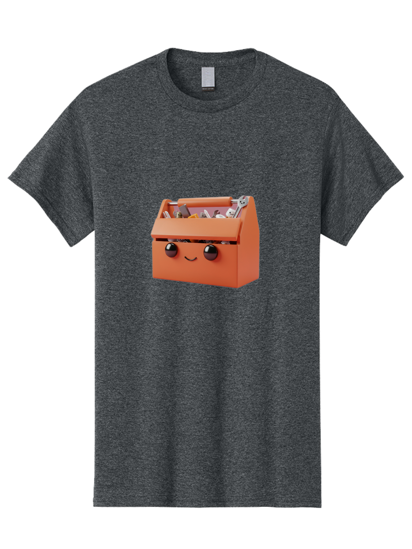 Toolbox-1 Men'S Graphic Tee, 100% Cotton, Comfortable Casual Summer Wear, Machine Washable, Orange Toolbox, Cartoonish Face, Smiling Eyes, Black Pupils, 3D Rendering, Creative Design, Funny, Quirky, Toolbox, Metal Wrenches, Various Tools Bad847