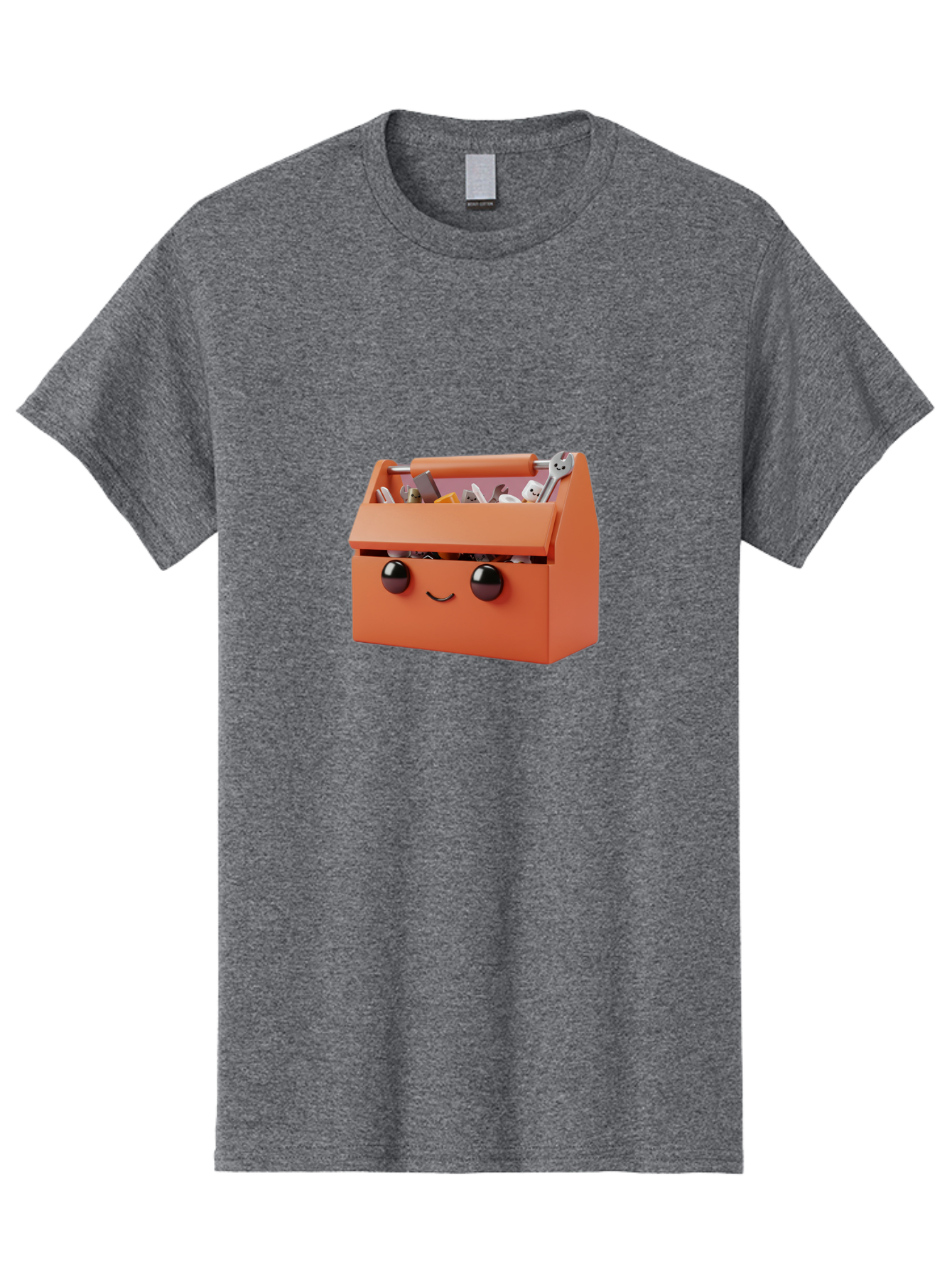 Toolbox-1 Men'S Graphic Tee, 100% Cotton, Comfortable Casual Summer Wear, Machine Washable, Orange Toolbox, Cartoonish Face, Smiling Eyes, Black Pupils, 3D Rendering, Creative Design, Funny, Quirky, Toolbox, Metal Wrenches, Various Tools Bad847