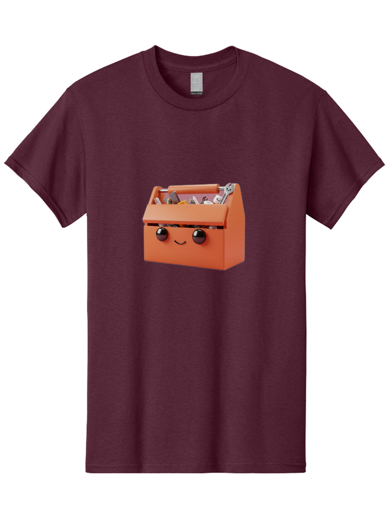 Toolbox-1 Men'S Graphic Tee, 100% Cotton, Comfortable Casual Summer Wear, Machine Washable, Orange Toolbox, Cartoonish Face, Smiling Eyes, Black Pupils, 3D Rendering, Creative Design, Funny, Quirky, Toolbox, Metal Wrenches, Various Tools Bad847