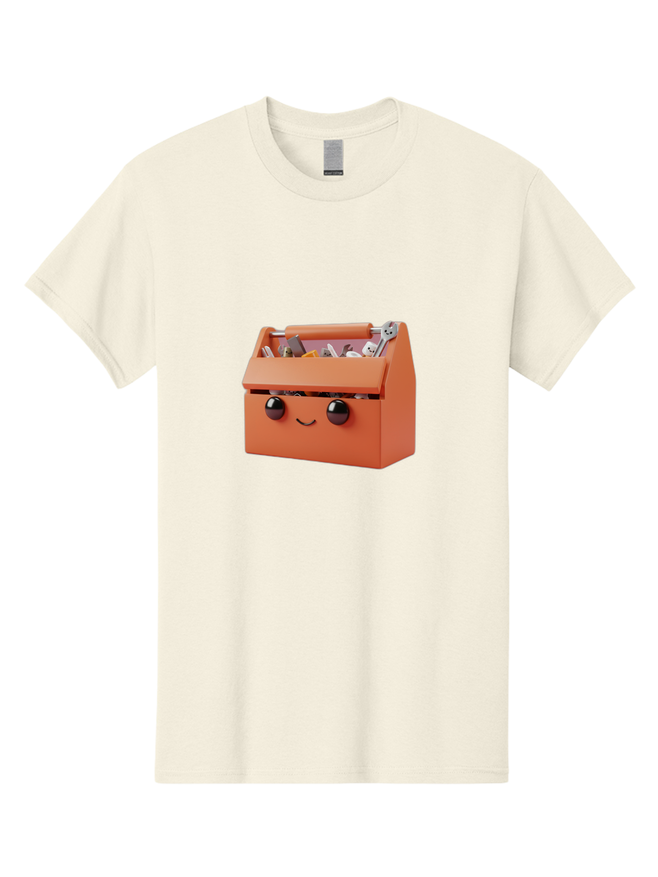 Toolbox-1 Men'S Graphic Tee, 100% Cotton, Comfortable Casual Summer Wear, Machine Washable, Orange Toolbox, Cartoonish Face, Smiling Eyes, Black Pupils, 3D Rendering, Creative Design, Funny, Quirky, Toolbox, Metal Wrenches, Various Tools Bad847