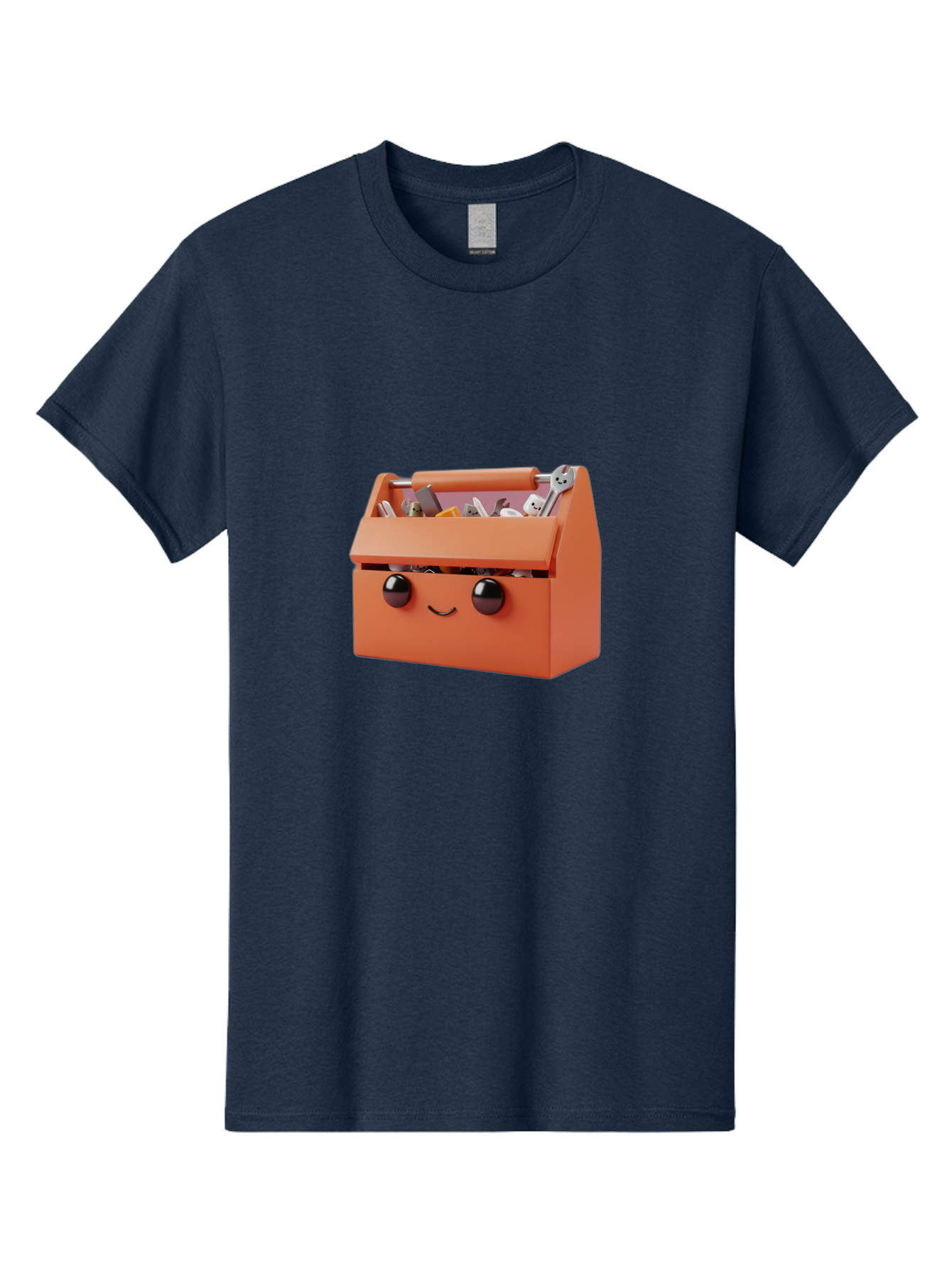 Toolbox-1 Men'S Graphic Tee, 100% Cotton, Comfortable Casual Summer Wear, Machine Washable, Orange Toolbox, Cartoonish Face, Smiling Eyes, Black Pupils, 3D Rendering, Creative Design, Funny, Quirky, Toolbox, Metal Wrenches, Various Tools Bad847