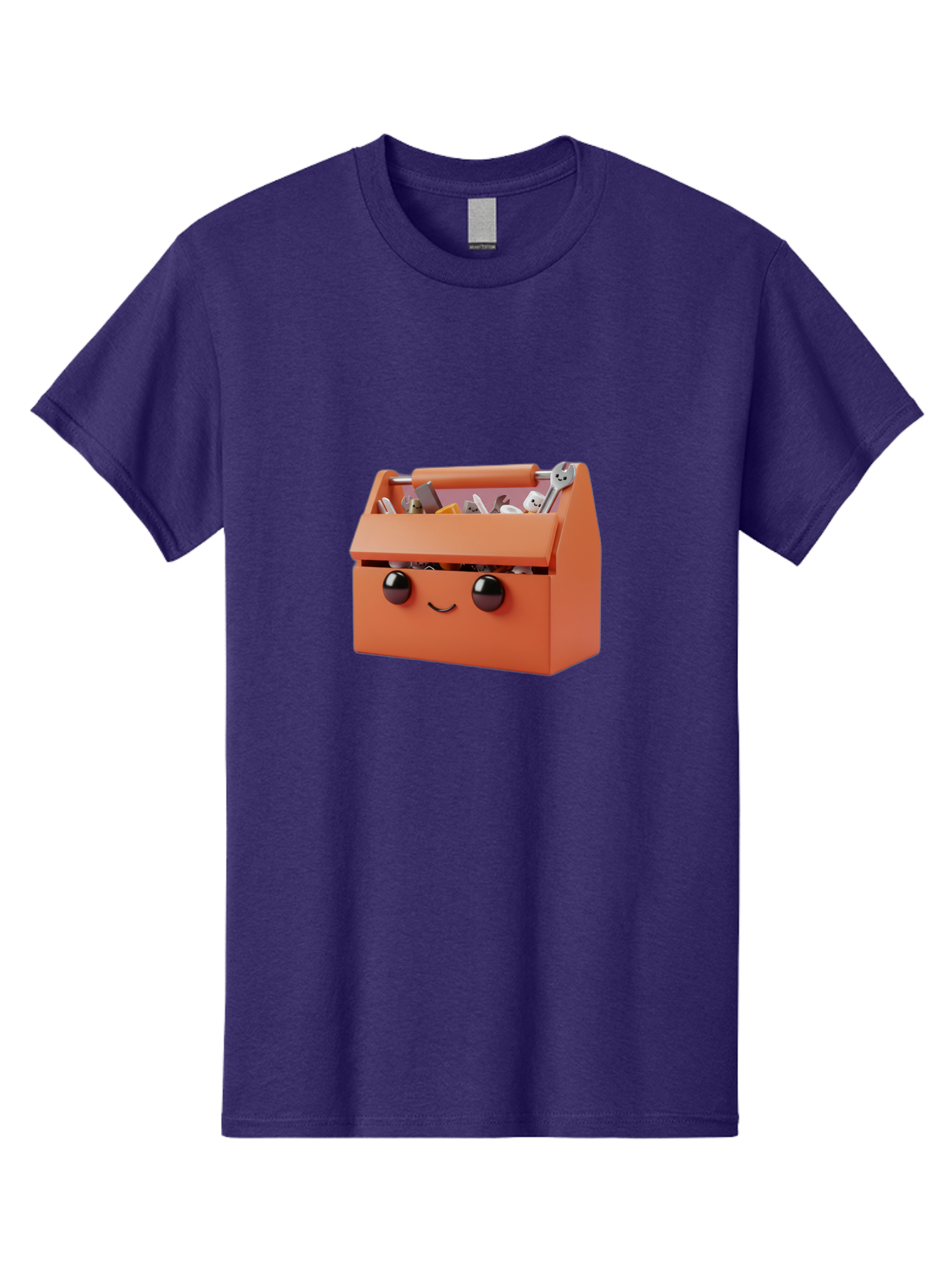 Toolbox-1 Men'S Graphic Tee, 100% Cotton, Comfortable Casual Summer Wear, Machine Washable, Orange Toolbox, Cartoonish Face, Smiling Eyes, Black Pupils, 3D Rendering, Creative Design, Funny, Quirky, Toolbox, Metal Wrenches, Various Tools Bad847