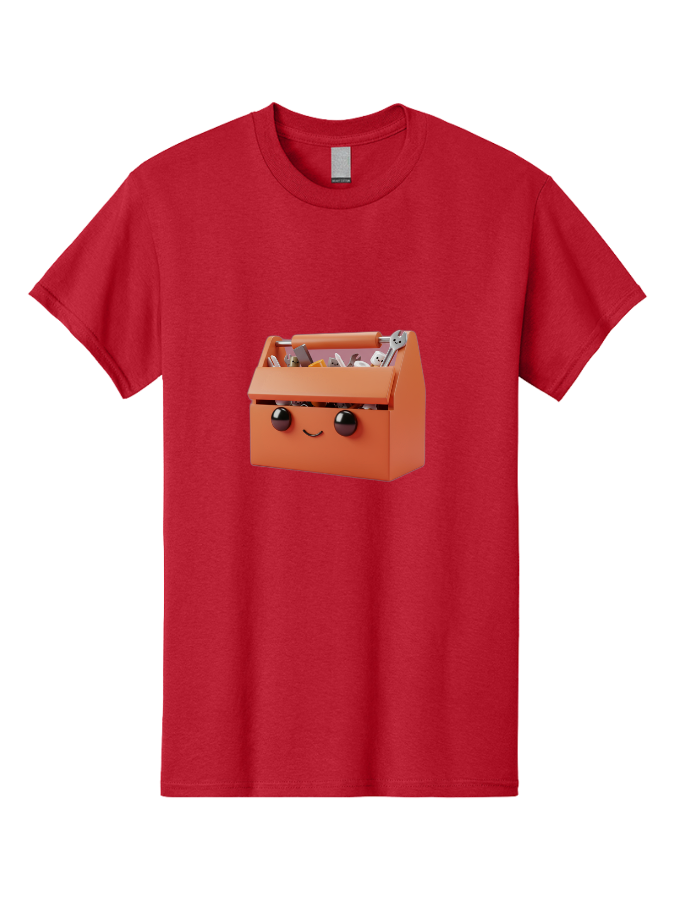 Toolbox-1 Men'S Graphic Tee, 100% Cotton, Comfortable Casual Summer Wear, Machine Washable, Orange Toolbox, Cartoonish Face, Smiling Eyes, Black Pupils, 3D Rendering, Creative Design, Funny, Quirky, Toolbox, Metal Wrenches, Various Tools Bad847