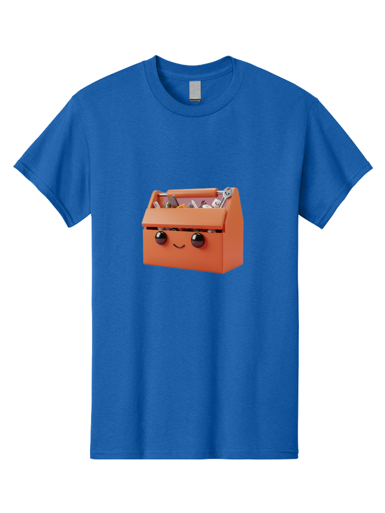 Toolbox-1 Men'S Graphic Tee, 100% Cotton, Comfortable Casual Summer Wear, Machine Washable, Orange Toolbox, Cartoonish Face, Smiling Eyes, Black Pupils, 3D Rendering, Creative Design, Funny, Quirky, Toolbox, Metal Wrenches, Various Tools Bad847