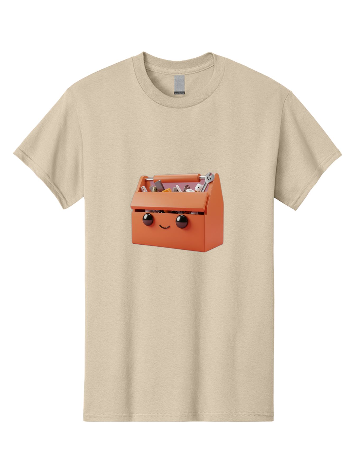 Toolbox-1 Men'S Graphic Tee, 100% Cotton, Comfortable Casual Summer Wear, Machine Washable, Orange Toolbox, Cartoonish Face, Smiling Eyes, Black Pupils, 3D Rendering, Creative Design, Funny, Quirky, Toolbox, Metal Wrenches, Various Tools Bad847