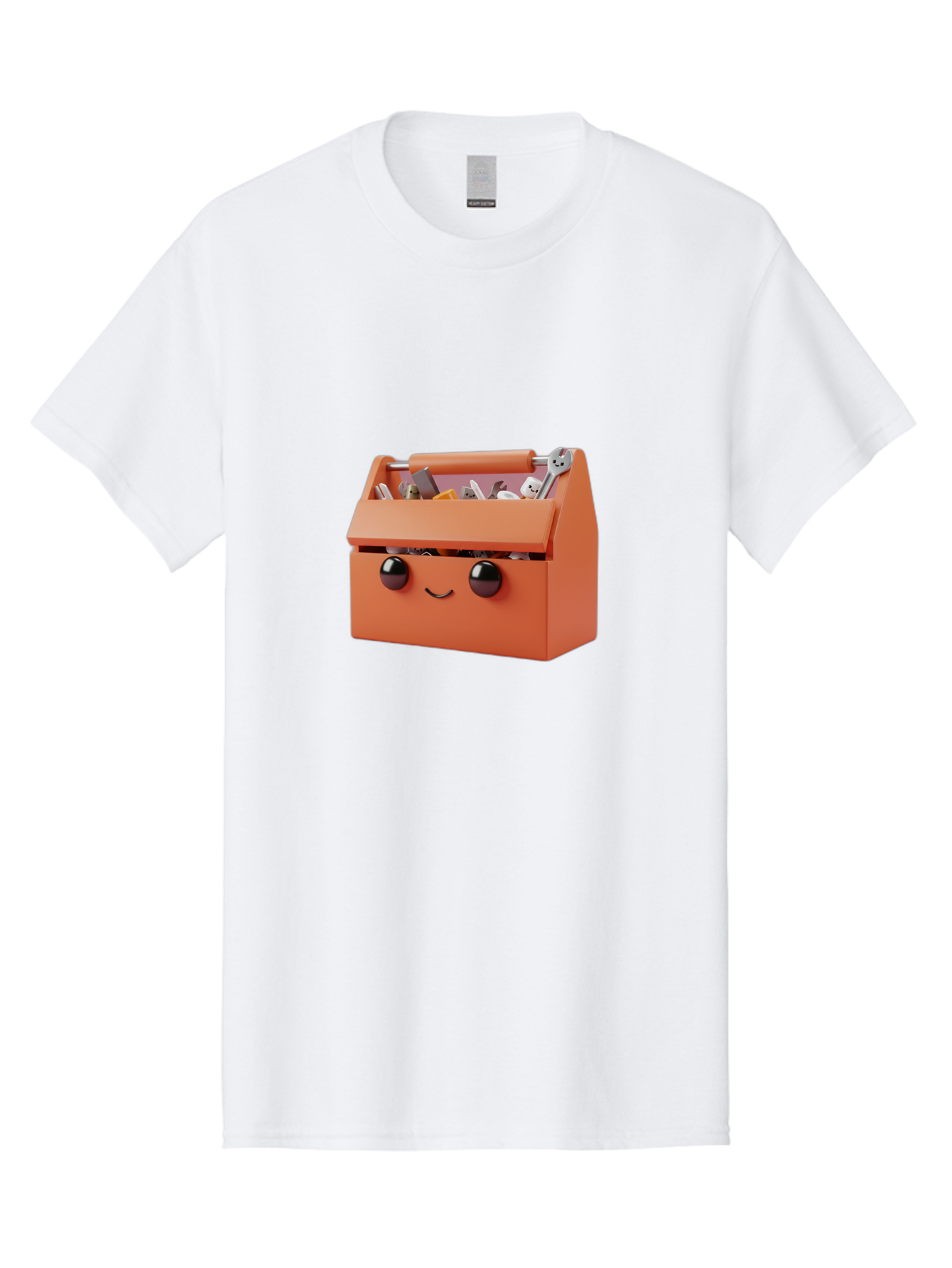 Toolbox-1 Men'S Graphic Tee, 100% Cotton, Comfortable Casual Summer Wear, Machine Washable, Orange Toolbox, Cartoonish Face, Smiling Eyes, Black Pupils, 3D Rendering, Creative Design, Funny, Quirky, Toolbox, Metal Wrenches, Various Tools Bad847