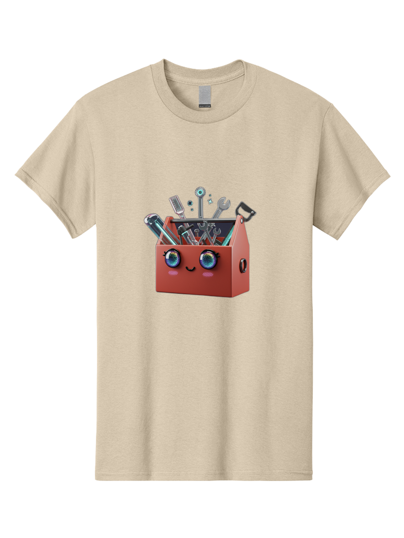 Toolbox-2 Men'S Graphic Tee, 100% Cotton, Comfortable Casual Summer Wear, Machine Washable, Tool Box With Face, Cartoon Tool Box, Toolbox With Tools, Wrenches And Screwdrivers, Diy, Handyman, Repair, Maintenance, Colorful Eyes Bad848