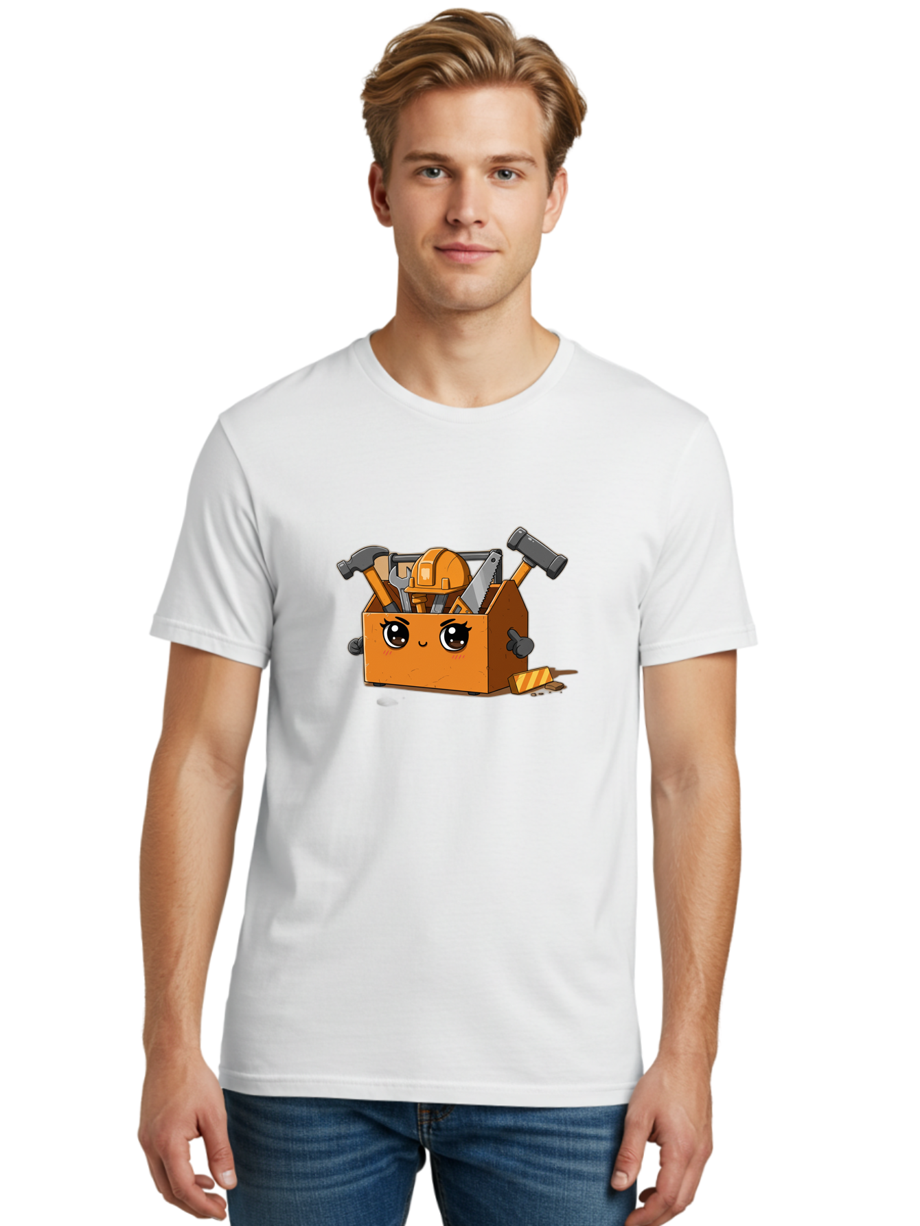 Toolbox-3 Men'S Graphic Tee, 100% Cotton, Comfortable Casual Summer Wear, Machine Washable, Toolbox With Tools, Cartoon Style, Adorable Character, Hammer, Saw, Wrench, Hard Hat, Diy, Handyman, Construction Equipment, Cartoon Character Bad849