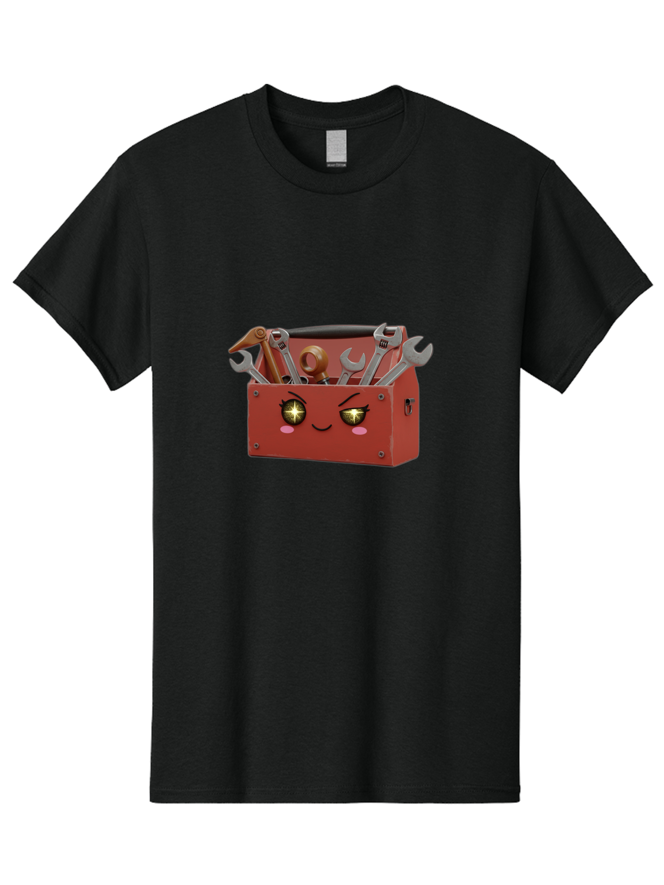 Toolbox-With-Wrenches-And-Pliers Men'S Graphic Tee, 100% Cotton, Comfortable Casual Summer Wear, Machine Washable, Cartoon Toolbox, Winking Face, Kawaii Style, Tools Inside, Wrenches, Spanner, Pliers, Repair Equipment, Diy, Mechanic, Handyman, Bad850
