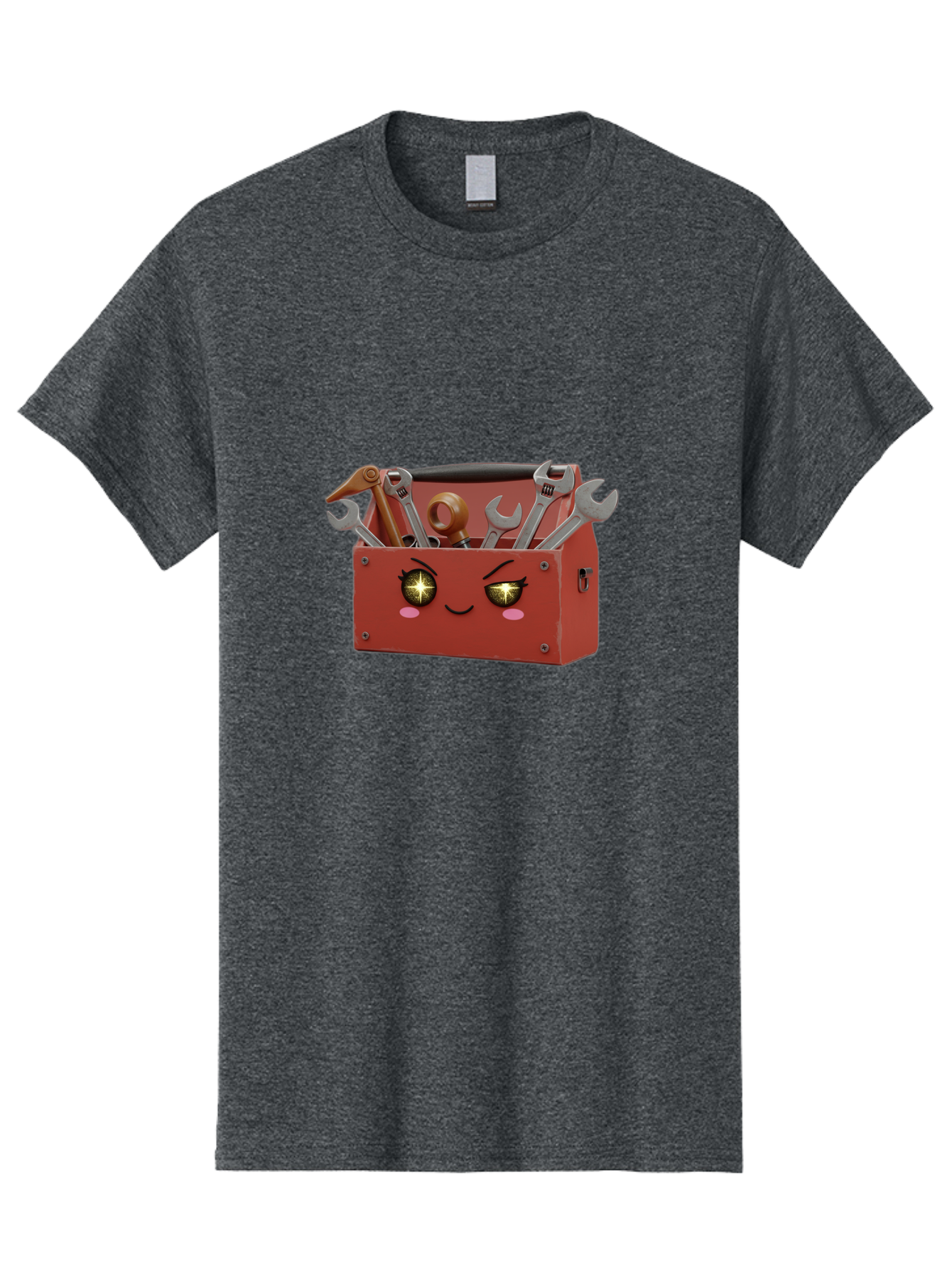 Toolbox-With-Wrenches-And-Pliers Men'S Graphic Tee, 100% Cotton, Comfortable Casual Summer Wear, Machine Washable, Cartoon Toolbox, Winking Face, Kawaii Style, Tools Inside, Wrenches, Spanner, Pliers, Repair Equipment, Diy, Mechanic, Handyman, Bad850