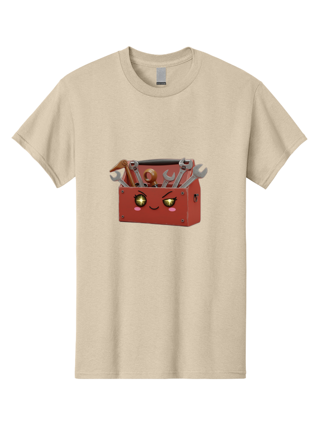 Toolbox-With-Wrenches-And-Pliers Men'S Graphic Tee, 100% Cotton, Comfortable Casual Summer Wear, Machine Washable, Cartoon Toolbox, Winking Face, Kawaii Style, Tools Inside, Wrenches, Spanner, Pliers, Repair Equipment, Diy, Mechanic, Handyman, Bad850