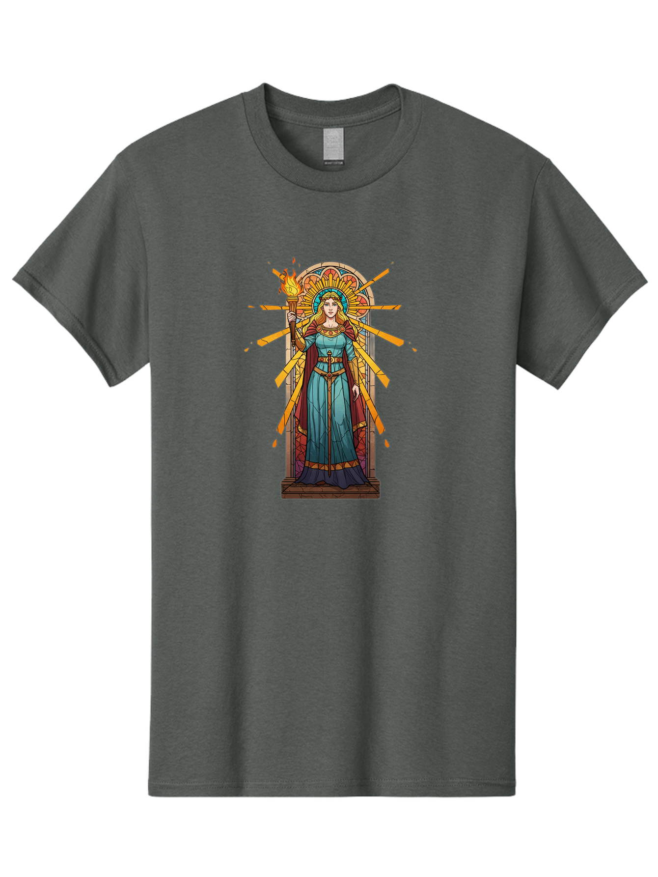 Torch-Lady Men'S Graphic Tee, 100% Cotton, Comfortable Casual Summer Wear, Machine Washable, Statue Of Liberty, Freedom Symbol, Torch Bearer, Stained Glass Art, Vintage Illustration, Liberty Personified, Woman With Torch Bad854