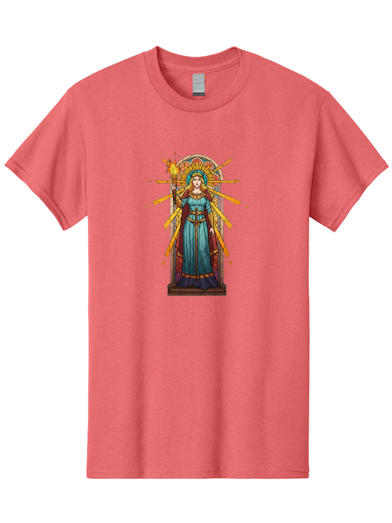 Torch-Lady Men'S Graphic Tee, 100% Cotton, Comfortable Casual Summer Wear, Machine Washable, Statue Of Liberty, Freedom Symbol, Torch Bearer, Stained Glass Art, Vintage Illustration, Liberty Personified, Woman With Torch Bad854