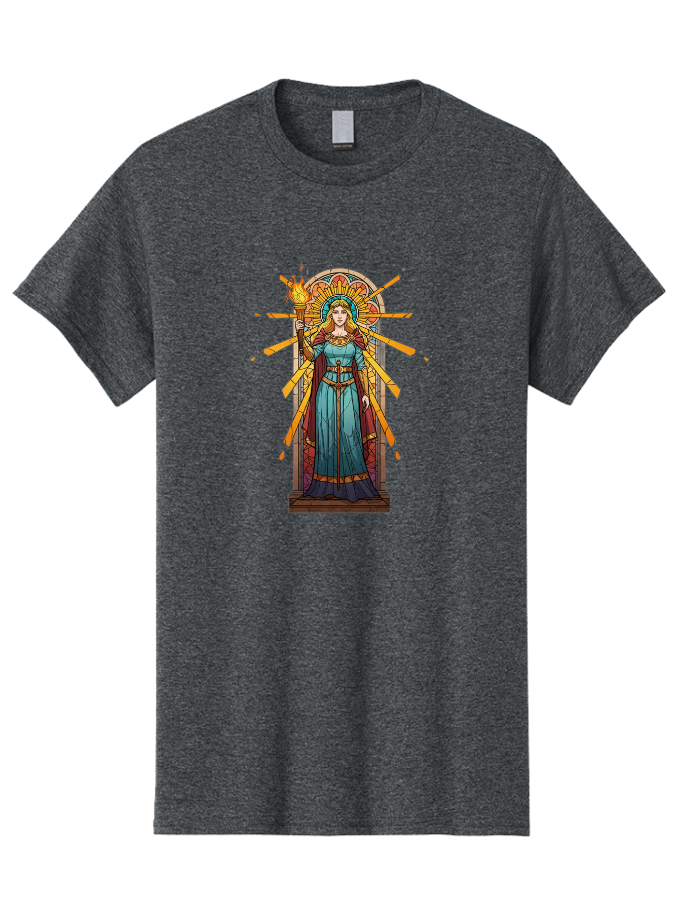 Torch-Lady Men'S Graphic Tee, 100% Cotton, Comfortable Casual Summer Wear, Machine Washable, Statue Of Liberty, Freedom Symbol, Torch Bearer, Stained Glass Art, Vintage Illustration, Liberty Personified, Woman With Torch Bad854