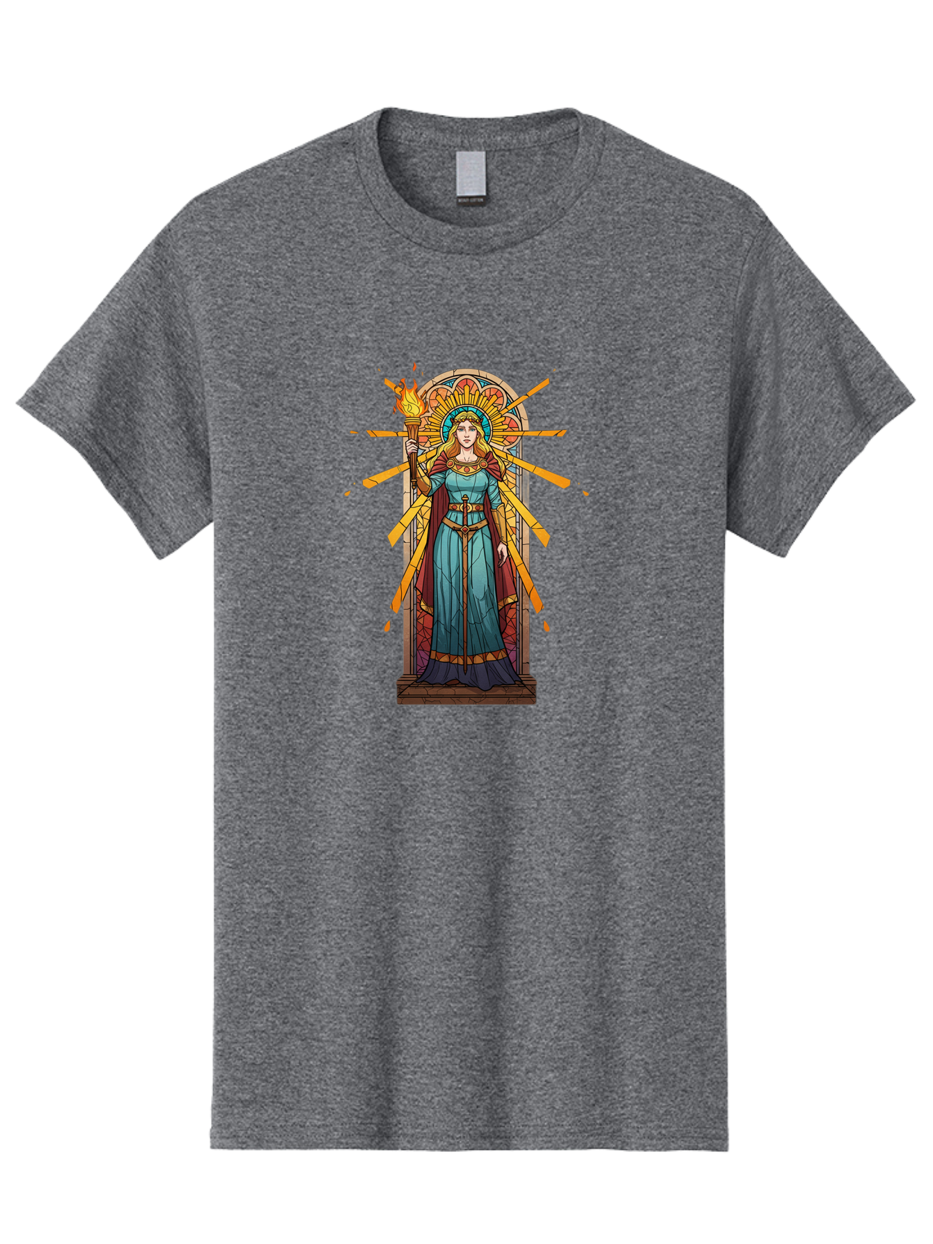 Torch-Lady Men'S Graphic Tee, 100% Cotton, Comfortable Casual Summer Wear, Machine Washable, Statue Of Liberty, Freedom Symbol, Torch Bearer, Stained Glass Art, Vintage Illustration, Liberty Personified, Woman With Torch Bad854