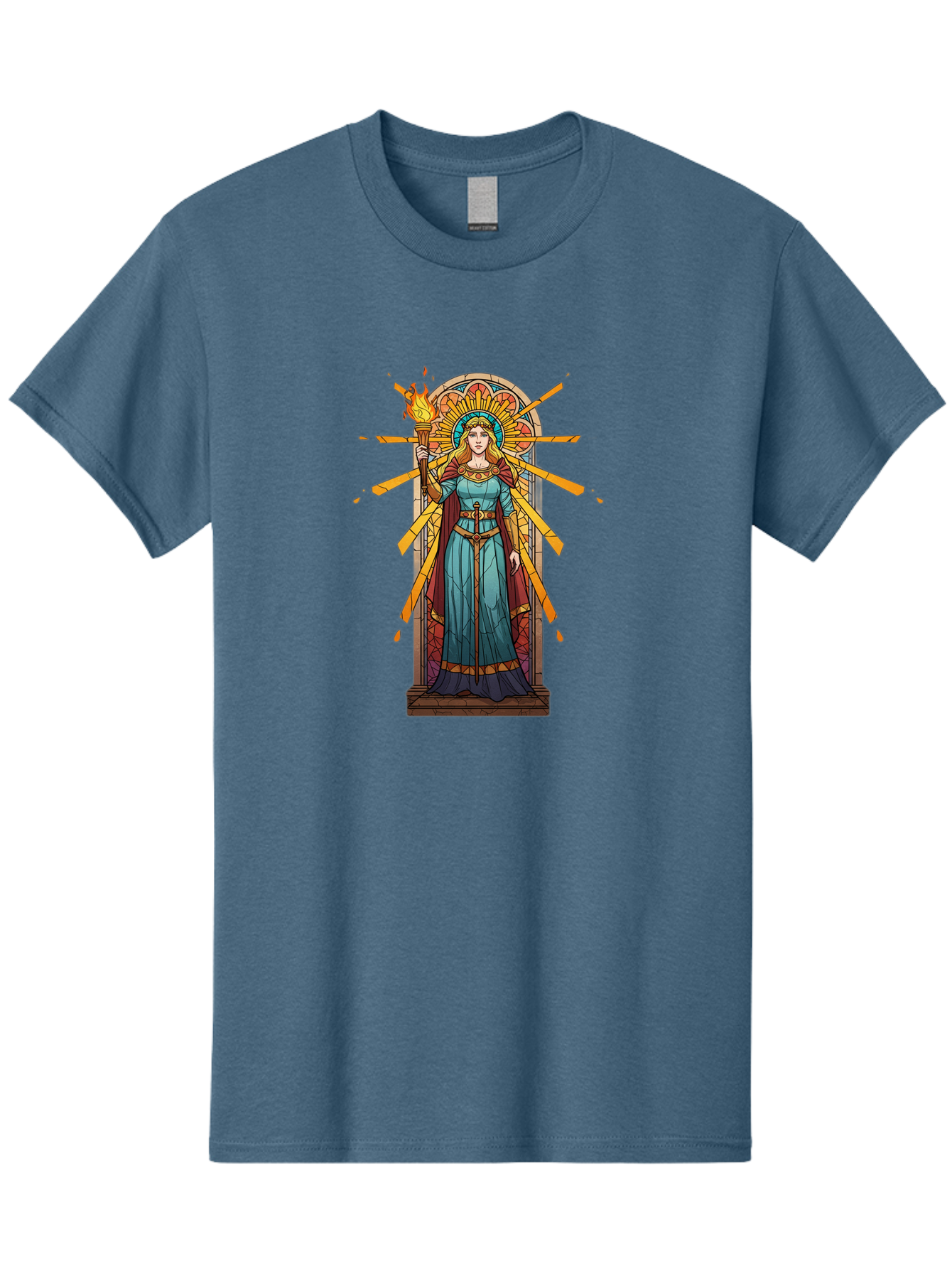 Torch-Lady Men'S Graphic Tee, 100% Cotton, Comfortable Casual Summer Wear, Machine Washable, Statue Of Liberty, Freedom Symbol, Torch Bearer, Stained Glass Art, Vintage Illustration, Liberty Personified, Woman With Torch Bad854