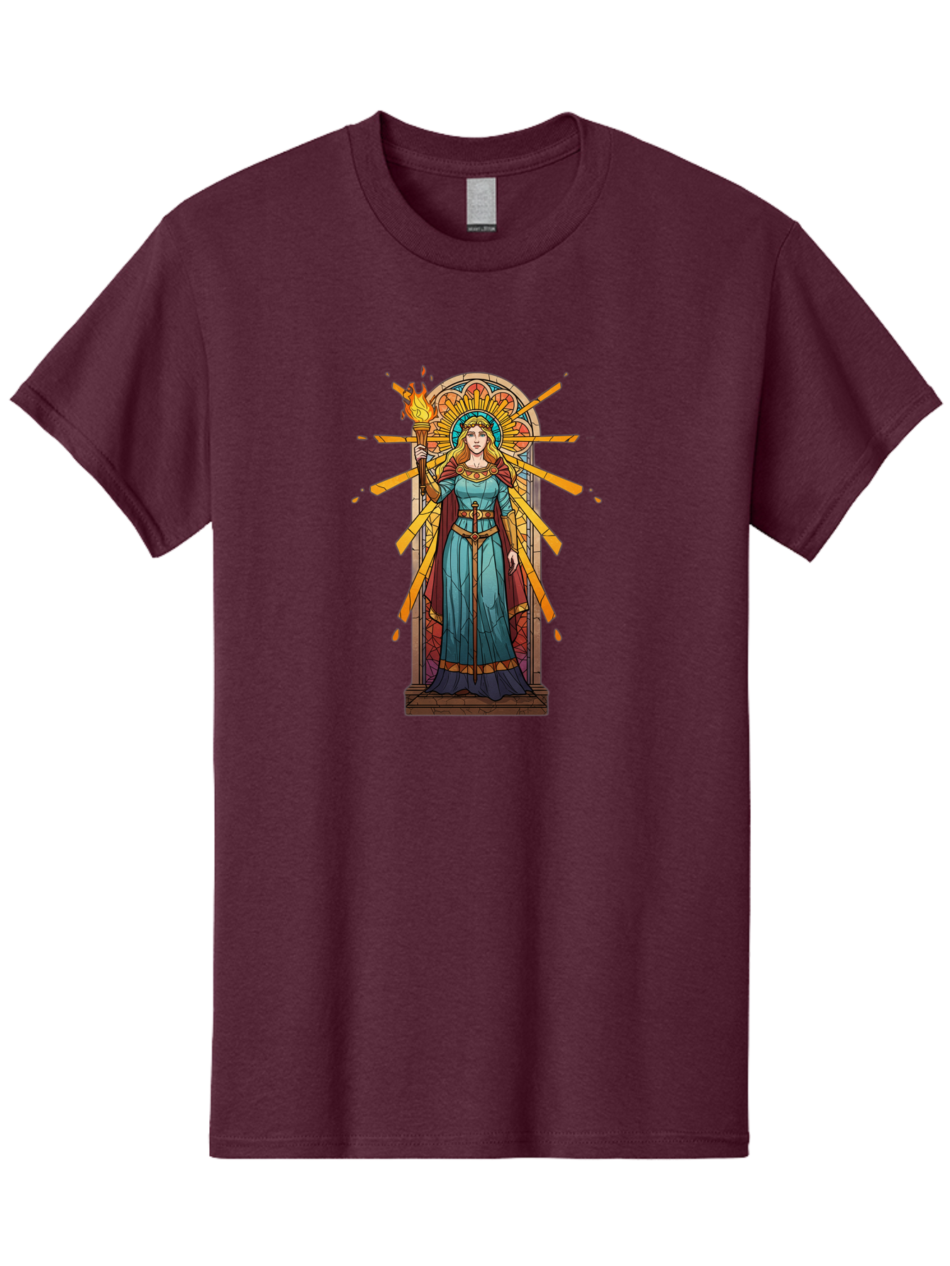 Torch-Lady Men'S Graphic Tee, 100% Cotton, Comfortable Casual Summer Wear, Machine Washable, Statue Of Liberty, Freedom Symbol, Torch Bearer, Stained Glass Art, Vintage Illustration, Liberty Personified, Woman With Torch Bad854
