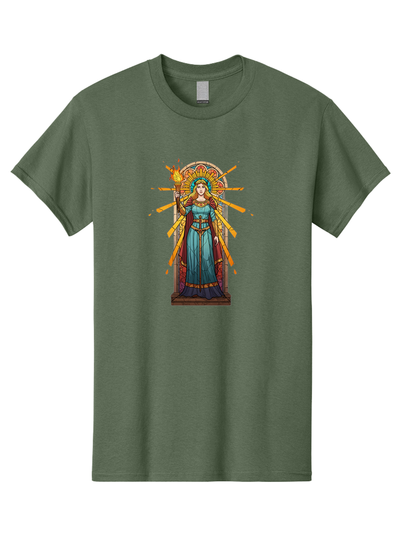 Torch-Lady Men'S Graphic Tee, 100% Cotton, Comfortable Casual Summer Wear, Machine Washable, Statue Of Liberty, Freedom Symbol, Torch Bearer, Stained Glass Art, Vintage Illustration, Liberty Personified, Woman With Torch Bad854