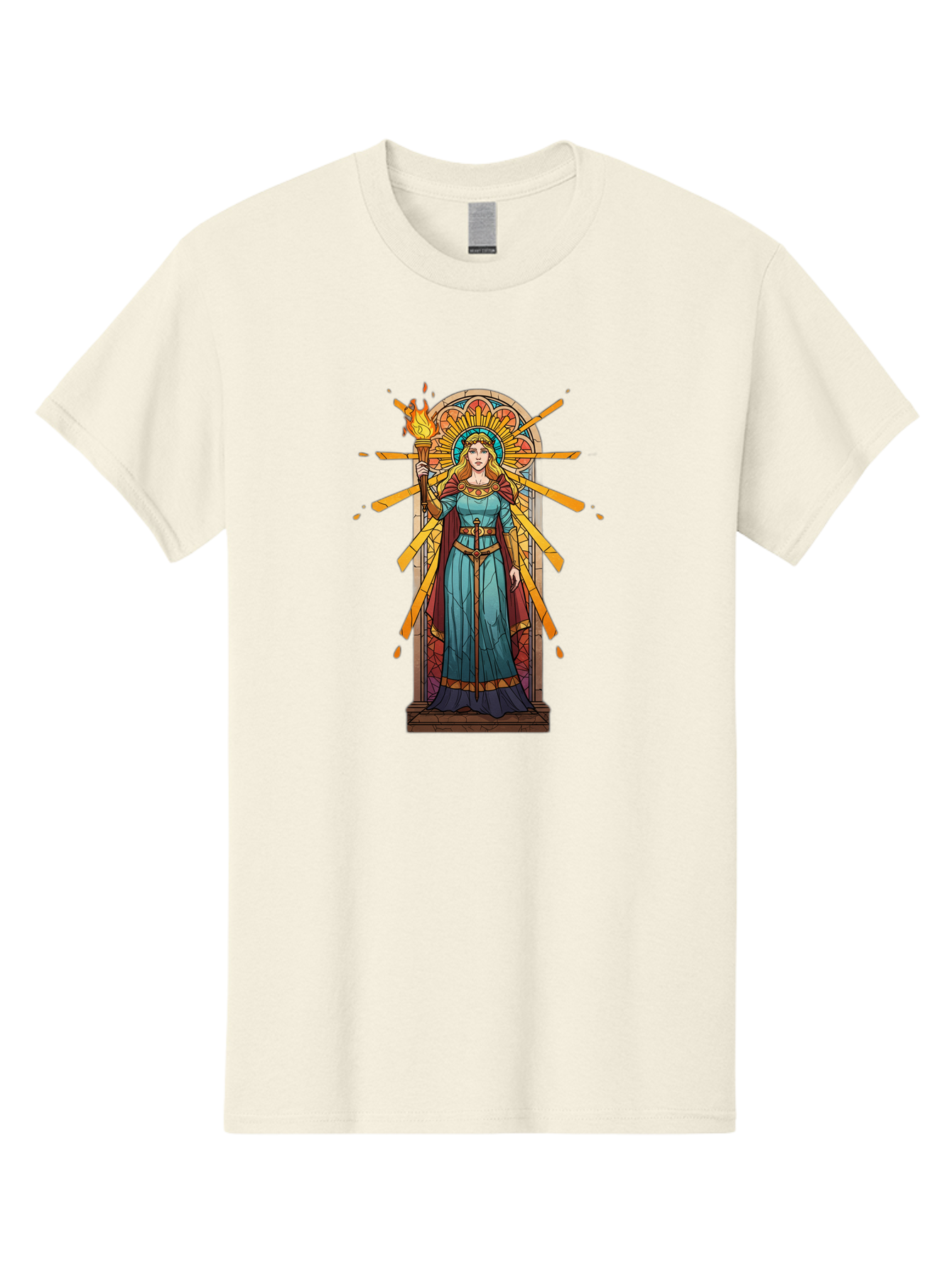 Torch-Lady Men'S Graphic Tee, 100% Cotton, Comfortable Casual Summer Wear, Machine Washable, Statue Of Liberty, Freedom Symbol, Torch Bearer, Stained Glass Art, Vintage Illustration, Liberty Personified, Woman With Torch Bad854