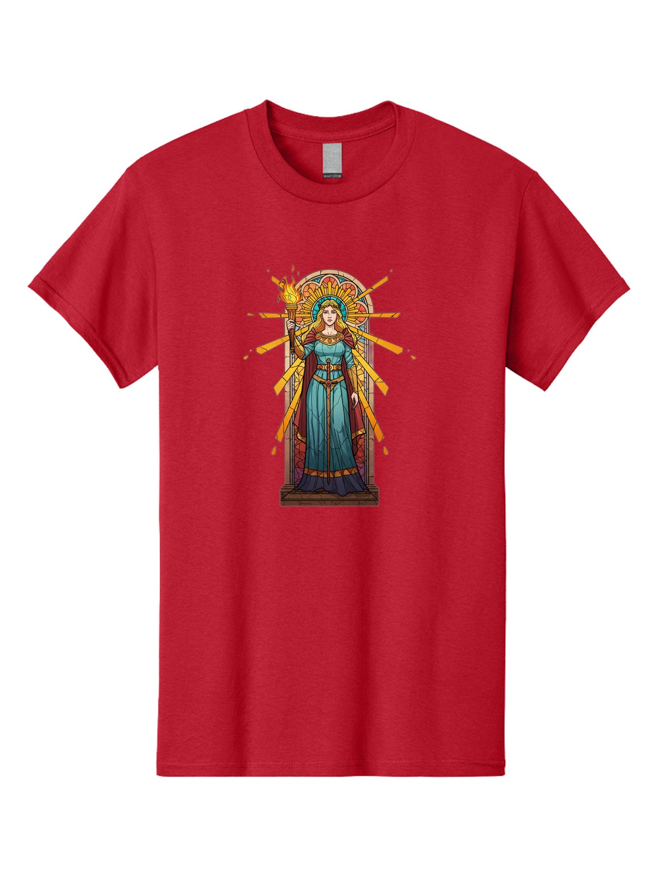 Torch-Lady Men'S Graphic Tee, 100% Cotton, Comfortable Casual Summer Wear, Machine Washable, Statue Of Liberty, Freedom Symbol, Torch Bearer, Stained Glass Art, Vintage Illustration, Liberty Personified, Woman With Torch Bad854