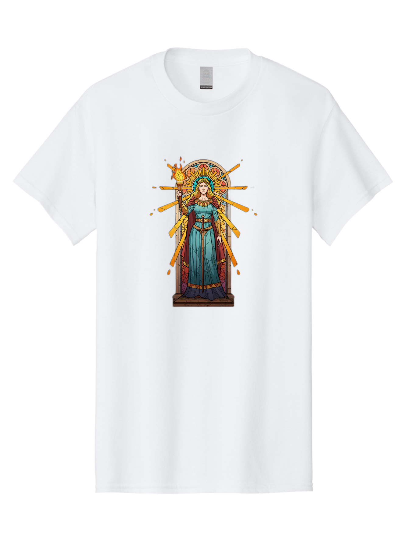 Torch-Lady Men'S Graphic Tee, 100% Cotton, Comfortable Casual Summer Wear, Machine Washable, Statue Of Liberty, Freedom Symbol, Torch Bearer, Stained Glass Art, Vintage Illustration, Liberty Personified, Woman With Torch Bad854
