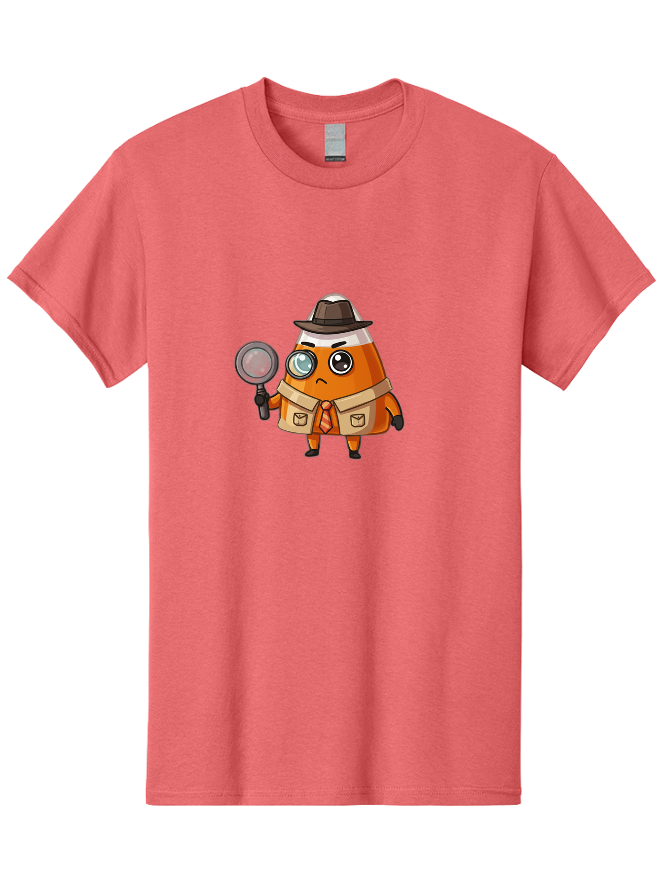 Traffic-Cone-Detective Men'S Graphic Tee, 100% Cotton, Comfortable Casual Summer Wear, Machine Washable, Detective Cone, Cartoon Character, Magnifying Glass, Trench Coat, Fedora Hat, Detective Clothing, Crime Scene Investigation, Bad855