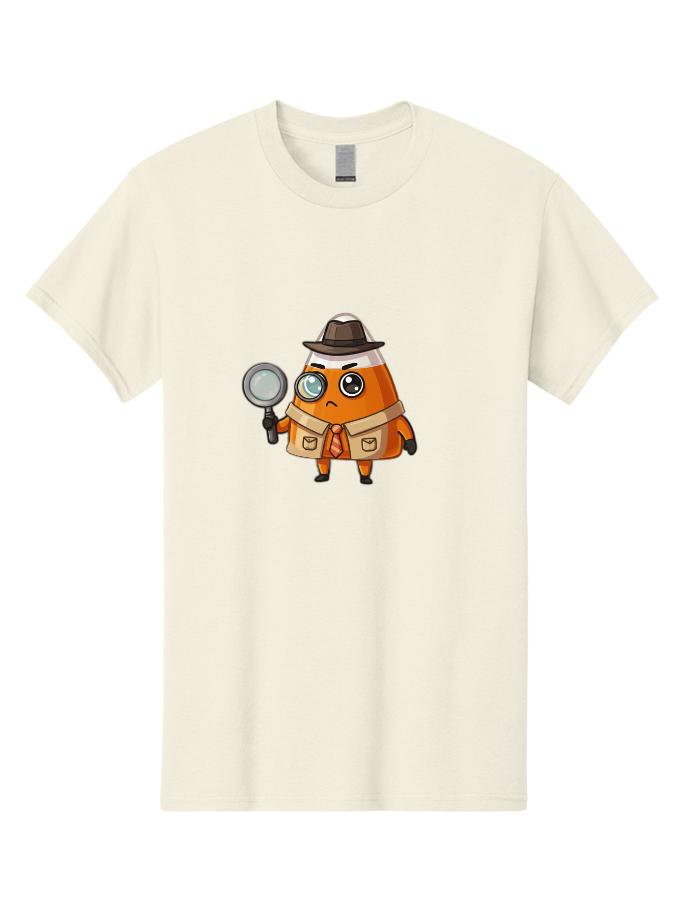 Traffic-Cone-Detective Men'S Graphic Tee, 100% Cotton, Comfortable Casual Summer Wear, Machine Washable, Detective Cone, Cartoon Character, Magnifying Glass, Trench Coat, Fedora Hat, Detective Clothing, Crime Scene Investigation, Bad855