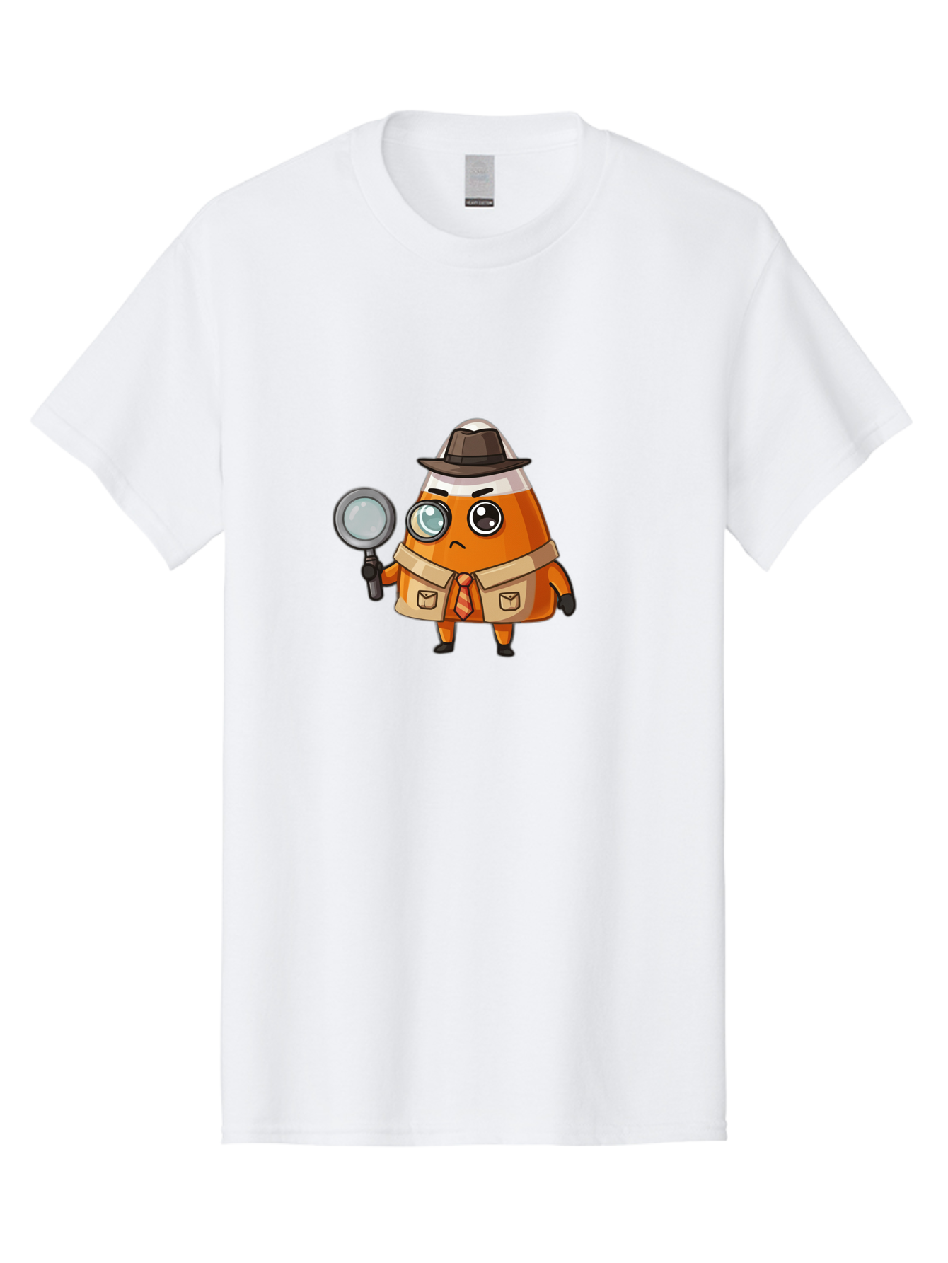 Traffic-Cone-Detective Men'S Graphic Tee, 100% Cotton, Comfortable Casual Summer Wear, Machine Washable, Detective Cone, Cartoon Character, Magnifying Glass, Trench Coat, Fedora Hat, Detective Clothing, Crime Scene Investigation, Bad855