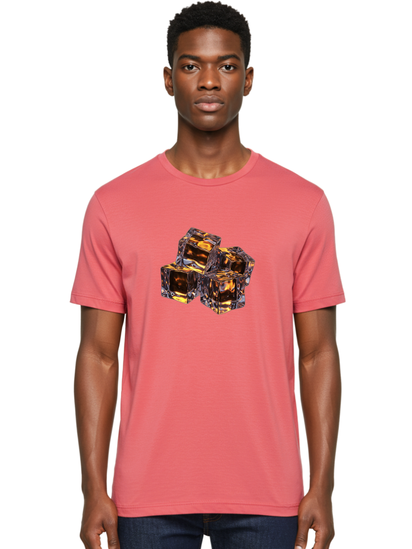 Transparent-Gold-Cubes Men'S Graphic Tee, 100% Cotton, Comfortable Casual Summer Wear, Machine Washable, Tigereye Gemstones, Golden Brown Gem, Tiger'S Eye, Precious Stones, Luxury Jewelry, Ornate Decor, Earthy Tones, Gemstone Collection, Bad857